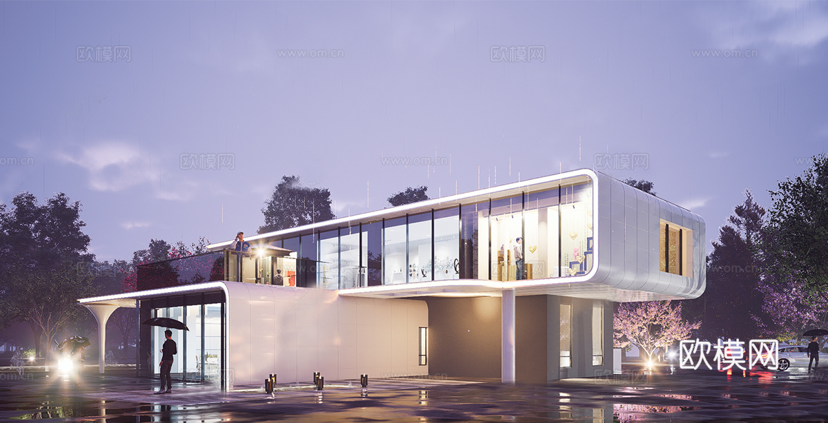 现代社区活动中心建筑 社区服务中心 办公建筑su模型