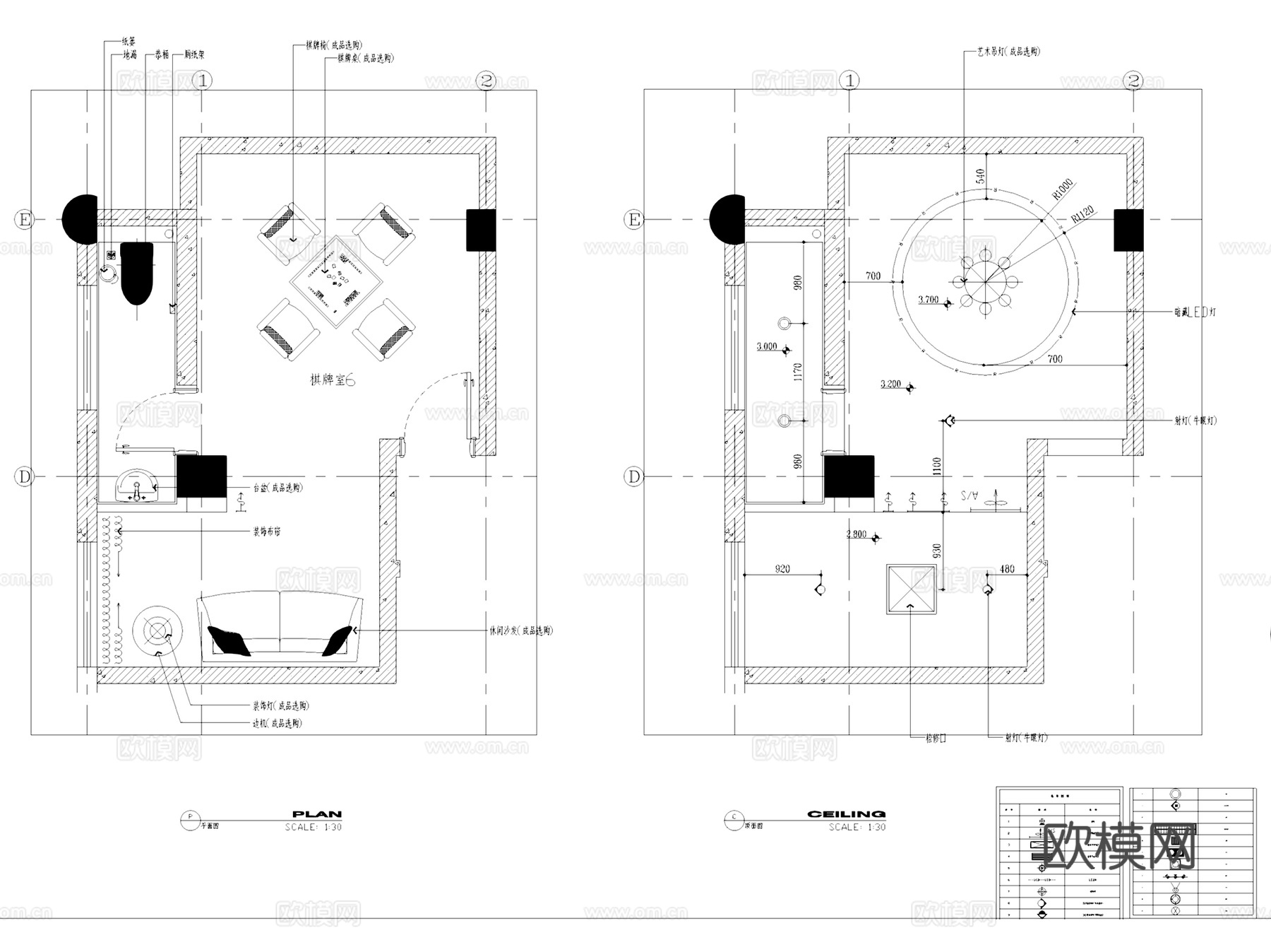 棋牌室休闲娱乐会所室内装饰CAD施工图整套cad施工图