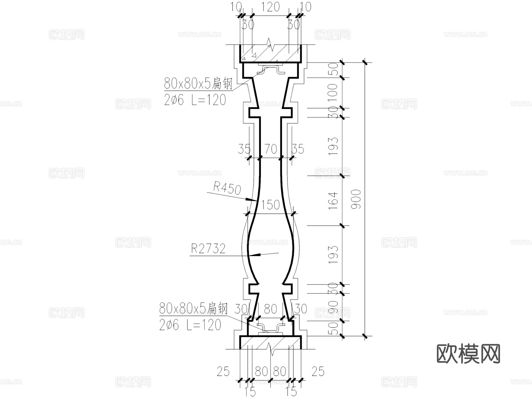 欧式栏杆扶手花瓶柱节点大样详图CAD施工图集  10套cad施工图