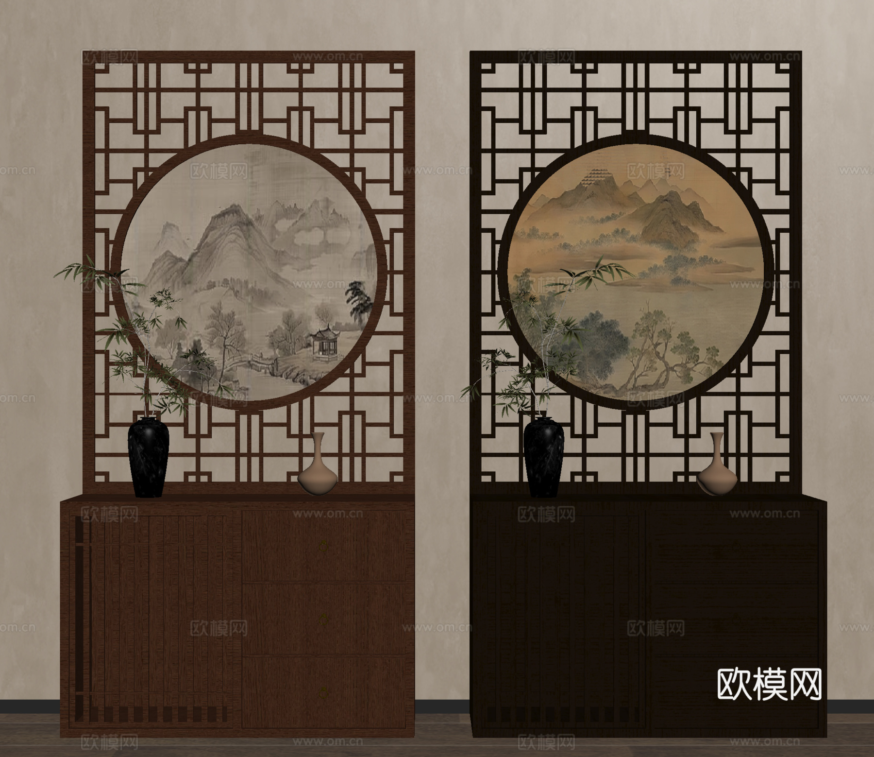 新中式禅意隔断 玄关隔断屏风su模型