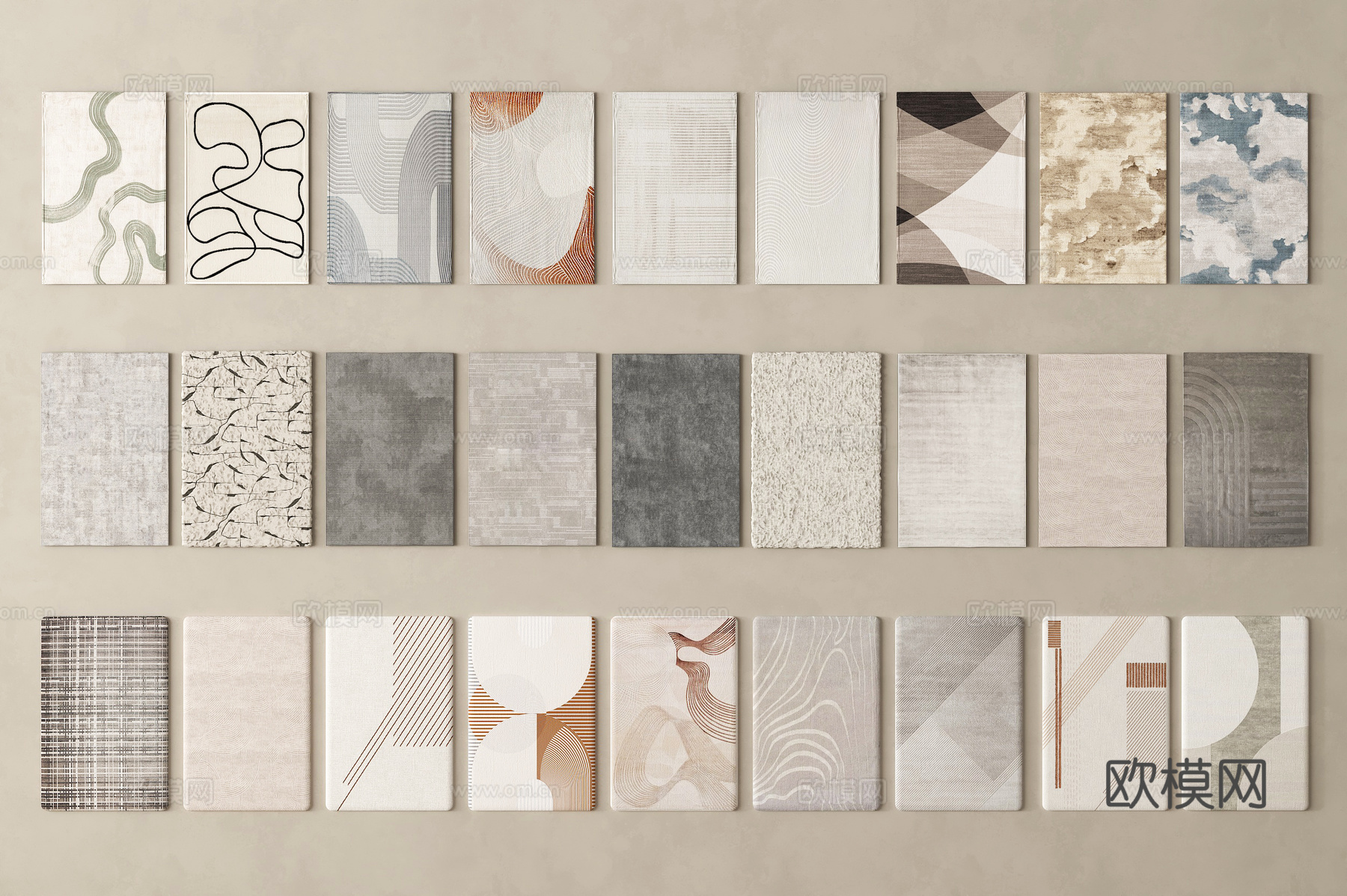 现代地毯 方形地毯 地毯组合3d模型下载