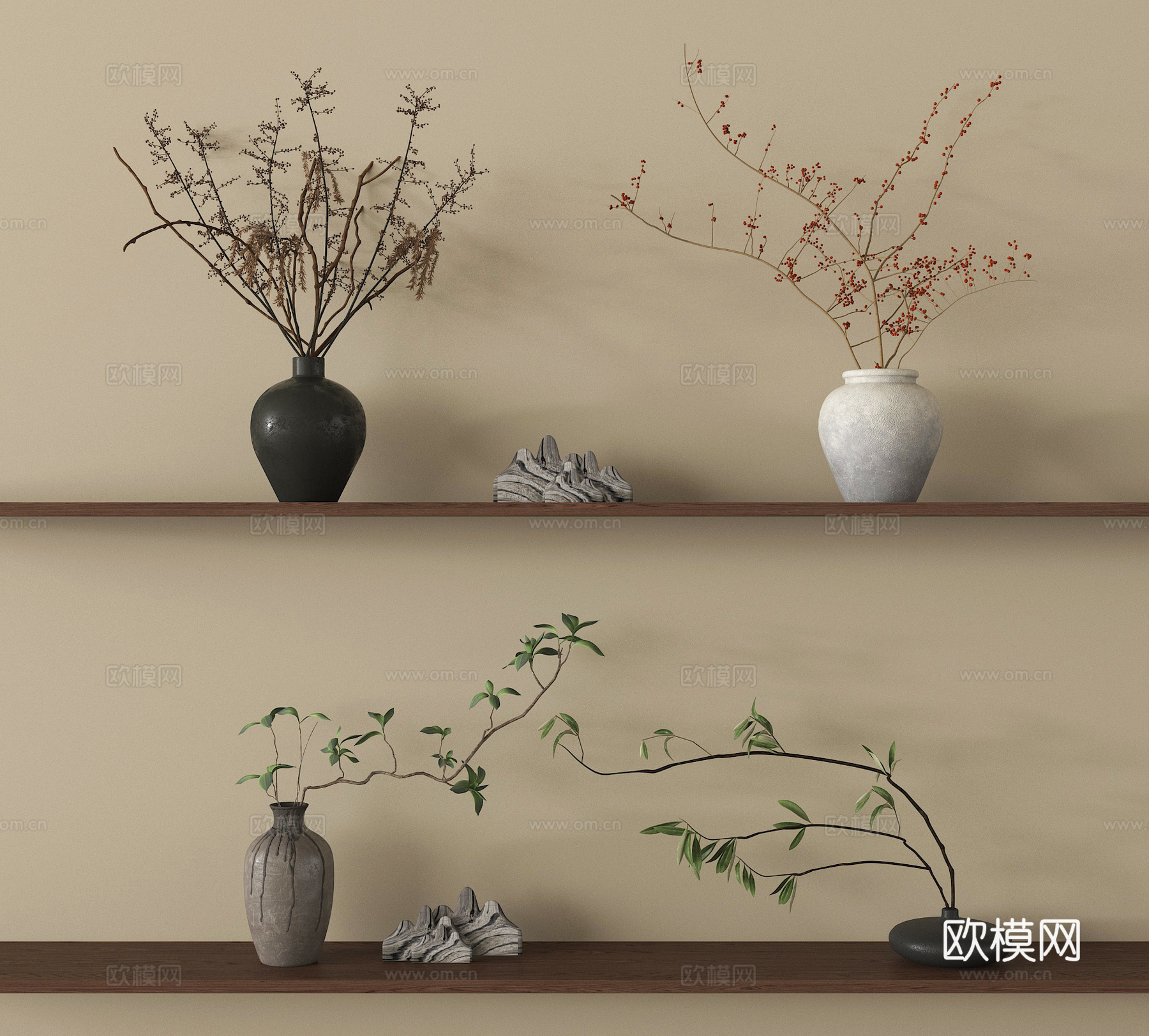 侘寂花艺 花瓶 花艺su模型