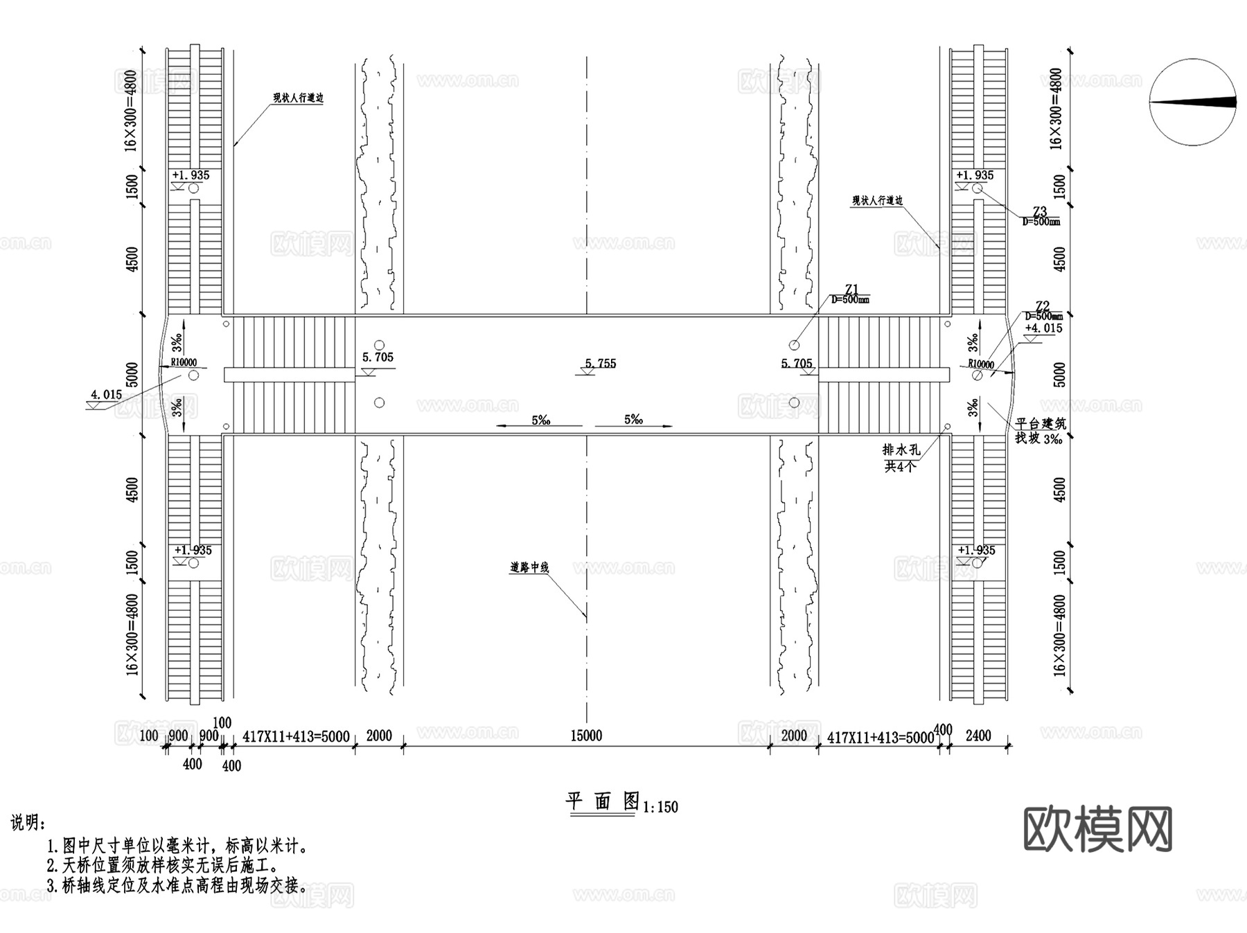 人行天桥过街天桥通道拱桥CAD施工图集 35套cad施工图