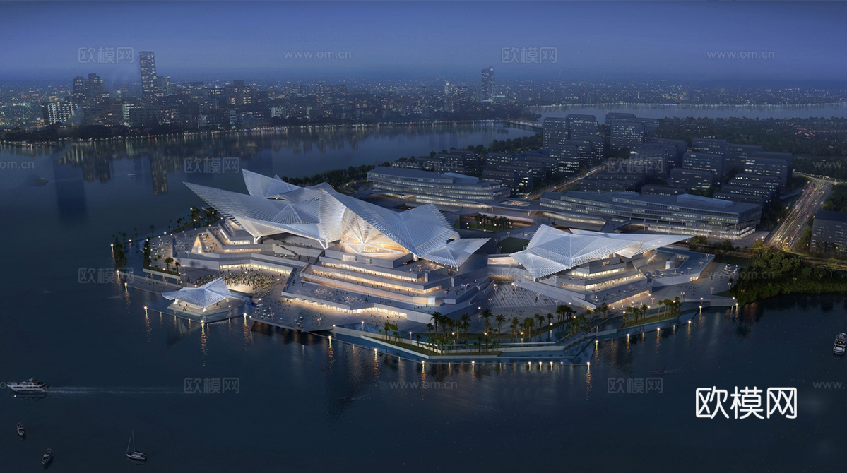 现代社区活动中心建筑 社区服务中心 办公建筑su模型