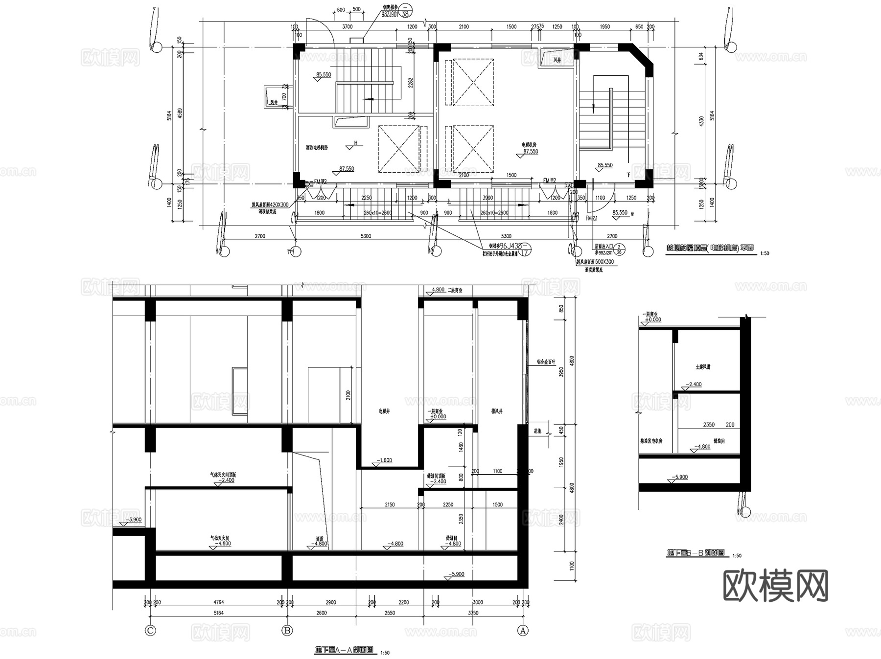 楼梯电梯井核心筒建筑CAD施工详图集 95套cad施工图