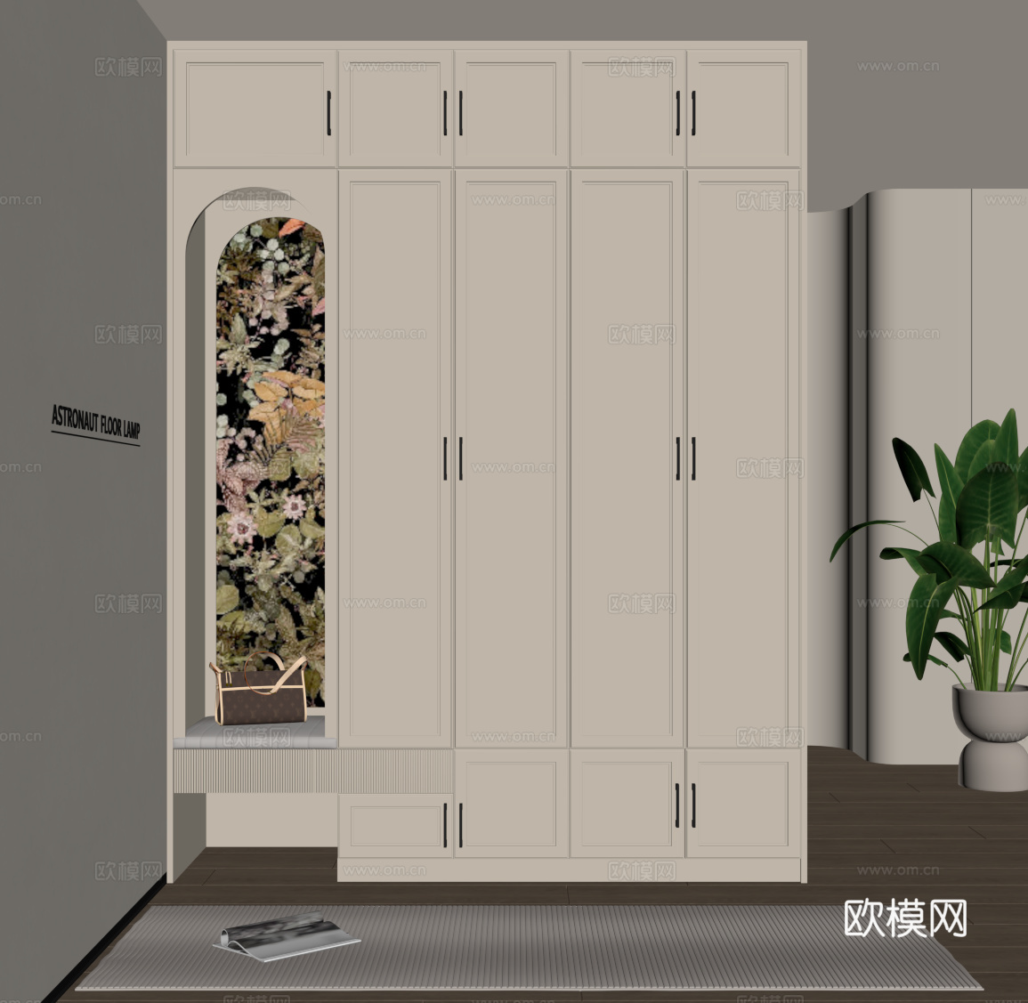 现代奶油风玄关柜 鞋柜su模型