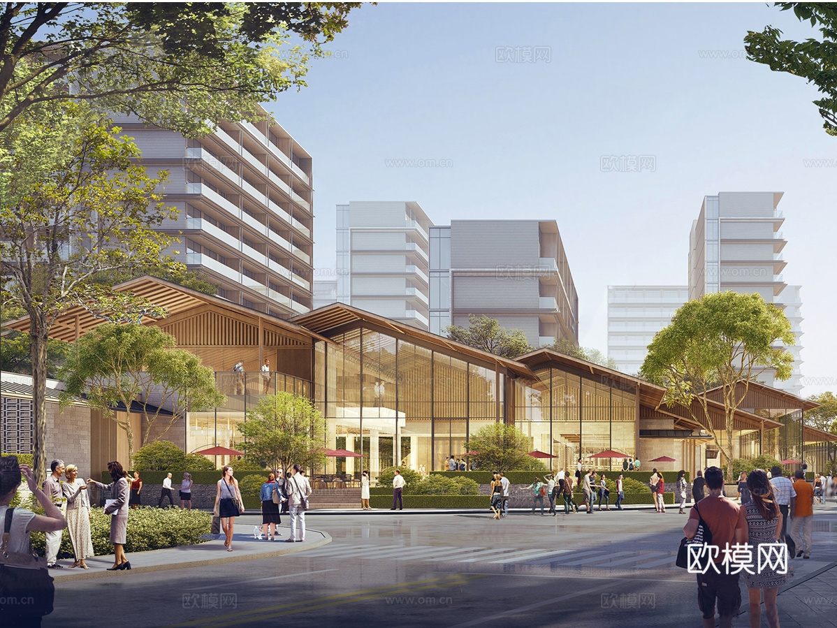 现代社区活动中心建筑 社区服务中心 办公建筑su模型