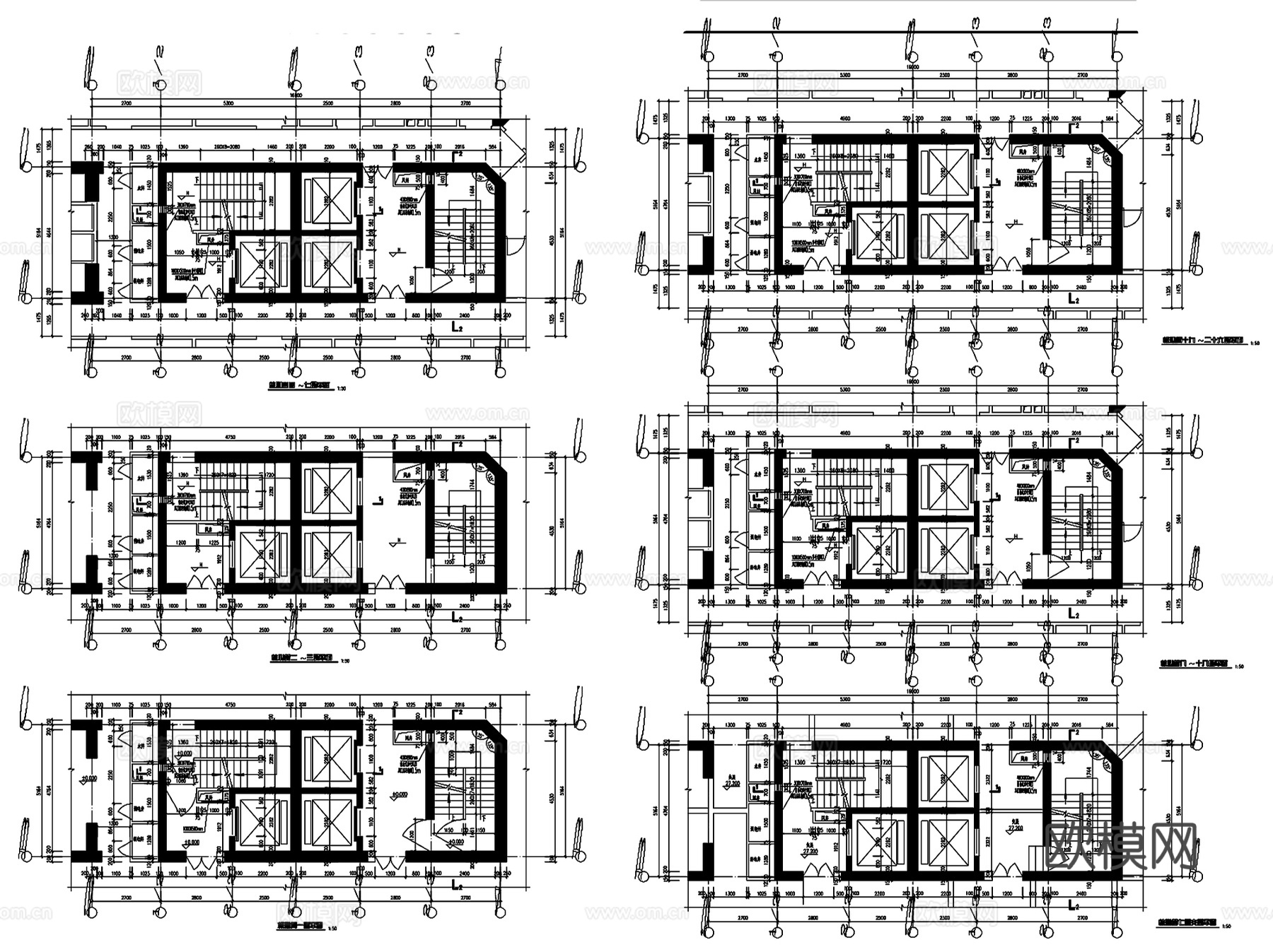 楼梯电梯井核心筒建筑CAD施工详图集 95套cad施工图