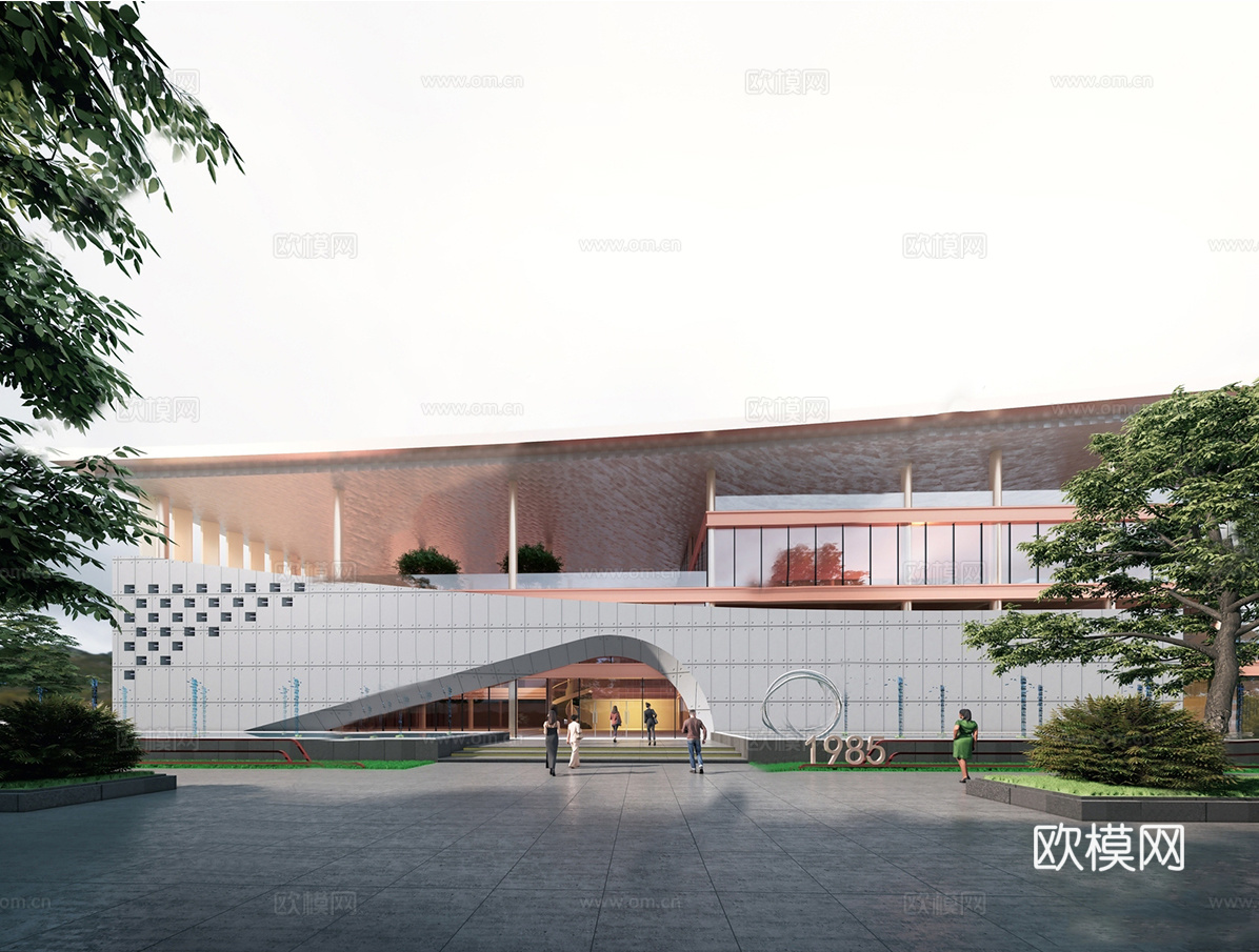 现代社区活动中心建筑 社区服务中心 办公建筑su模型