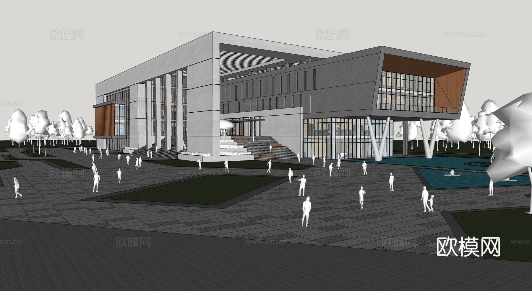 现代社区活动中心建筑 社区服务中心 办公建筑su模型