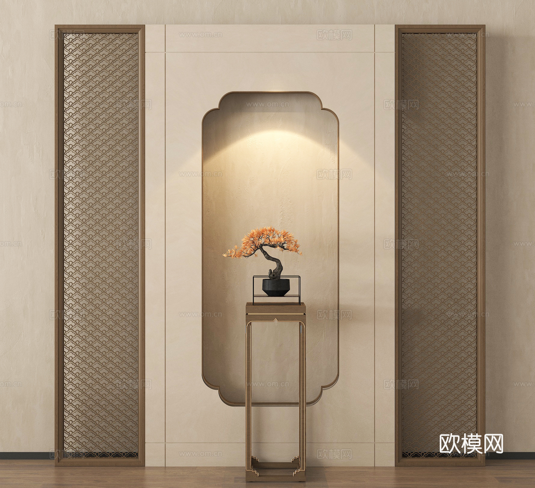 新中式玄关隔断 玄关屏风 条案su模型