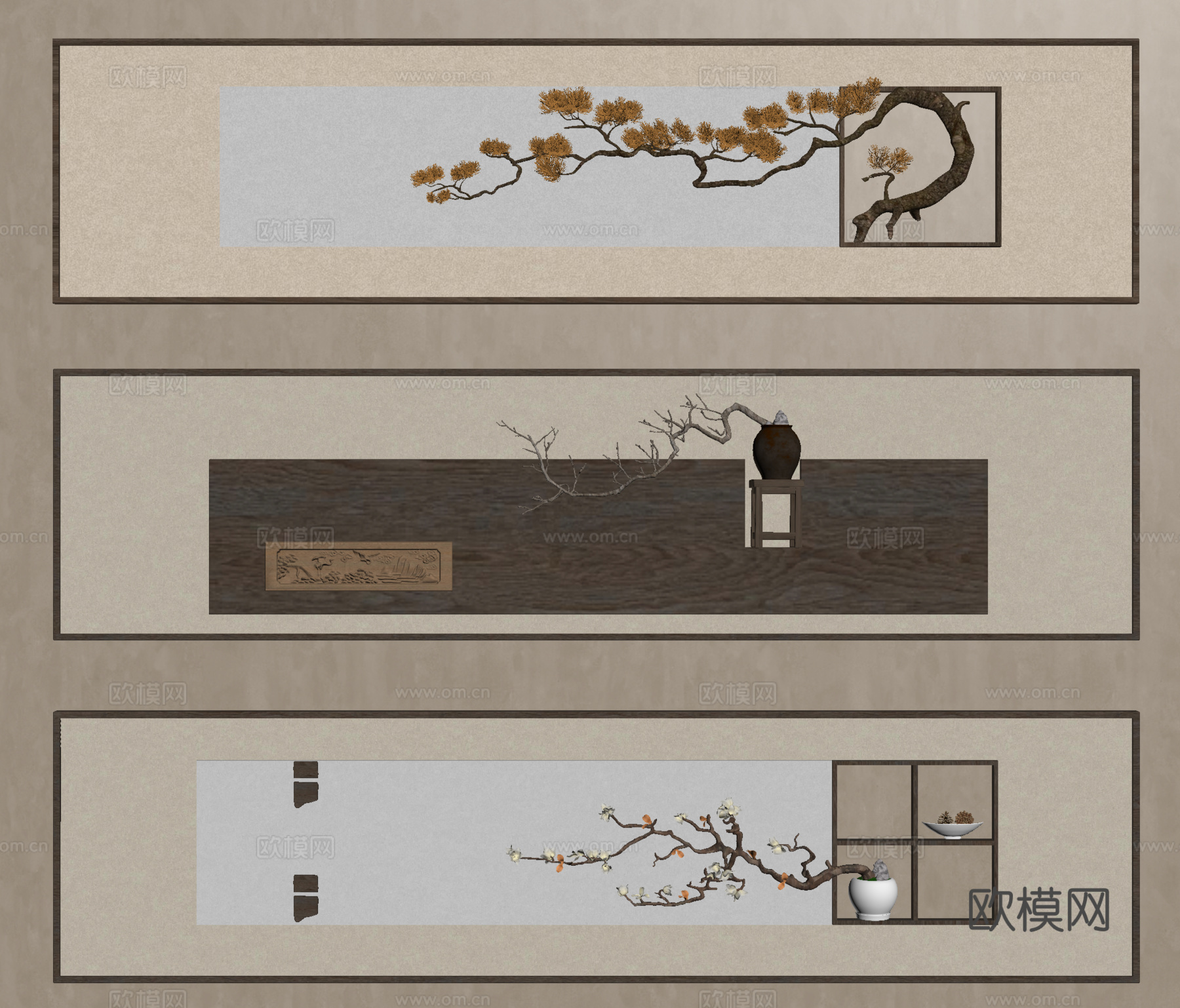 侘寂新中式挂件 墙饰 立体挂件su模型