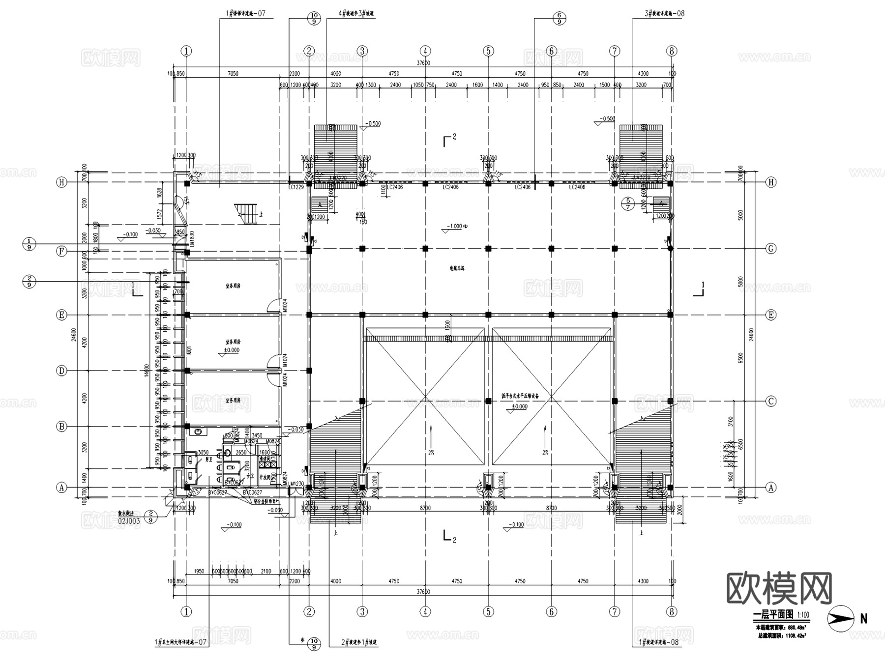 青山湖科技城垃圾中转站建筑CAD施工图全套cad施工图