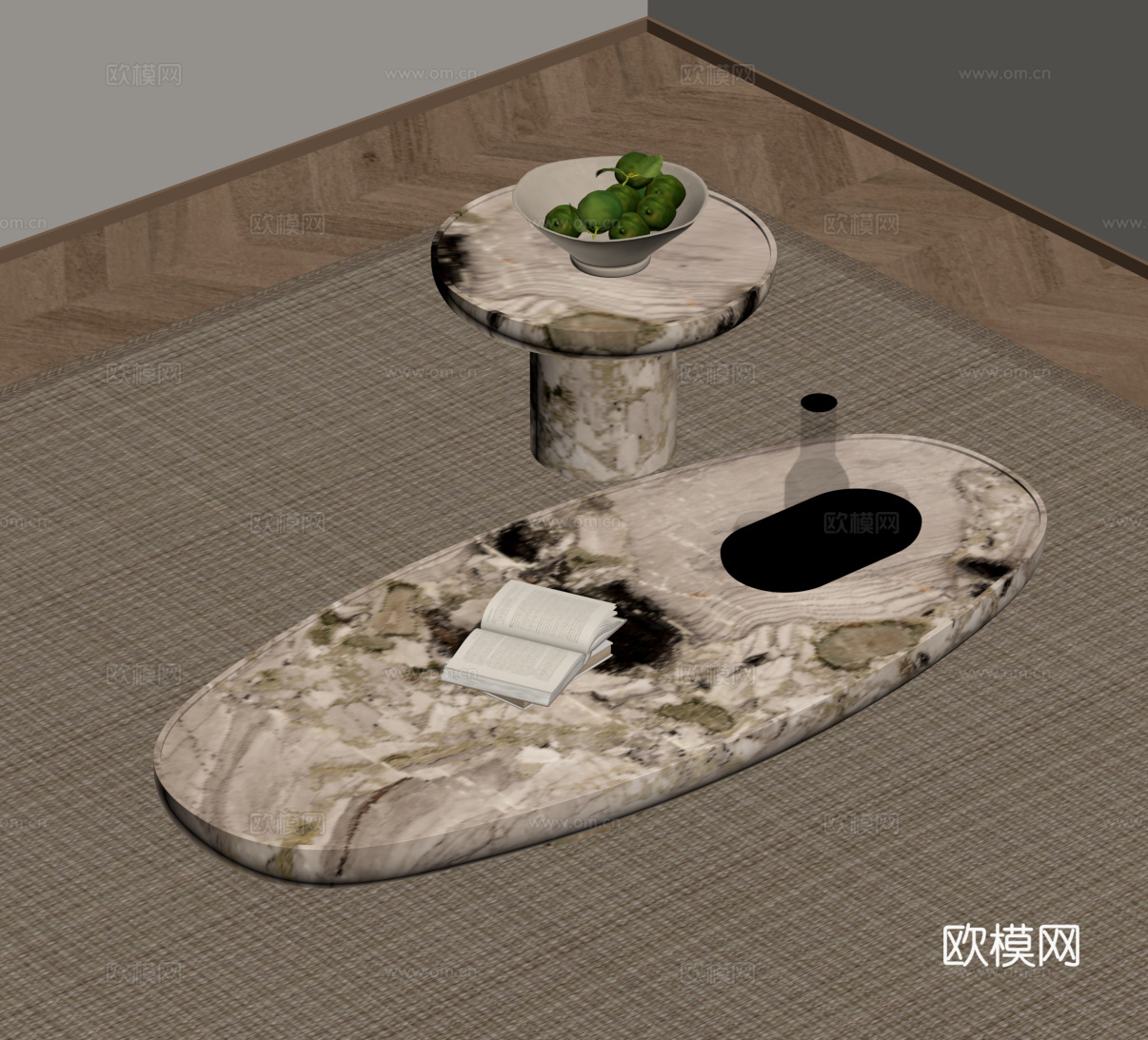 侘寂中古风茶几 异形茶几su模型