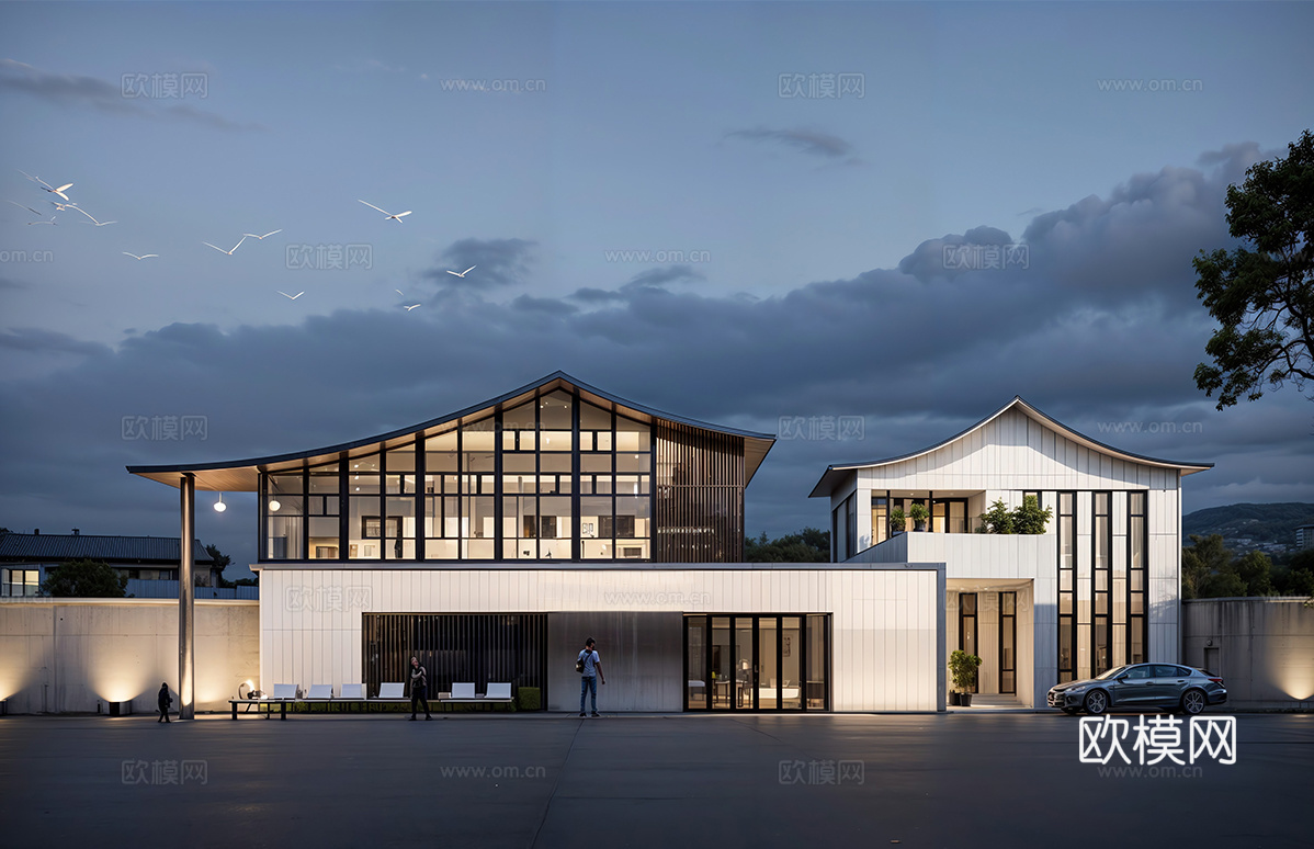 现代社区活动中心建筑 社区服务中心 办公建筑su模型