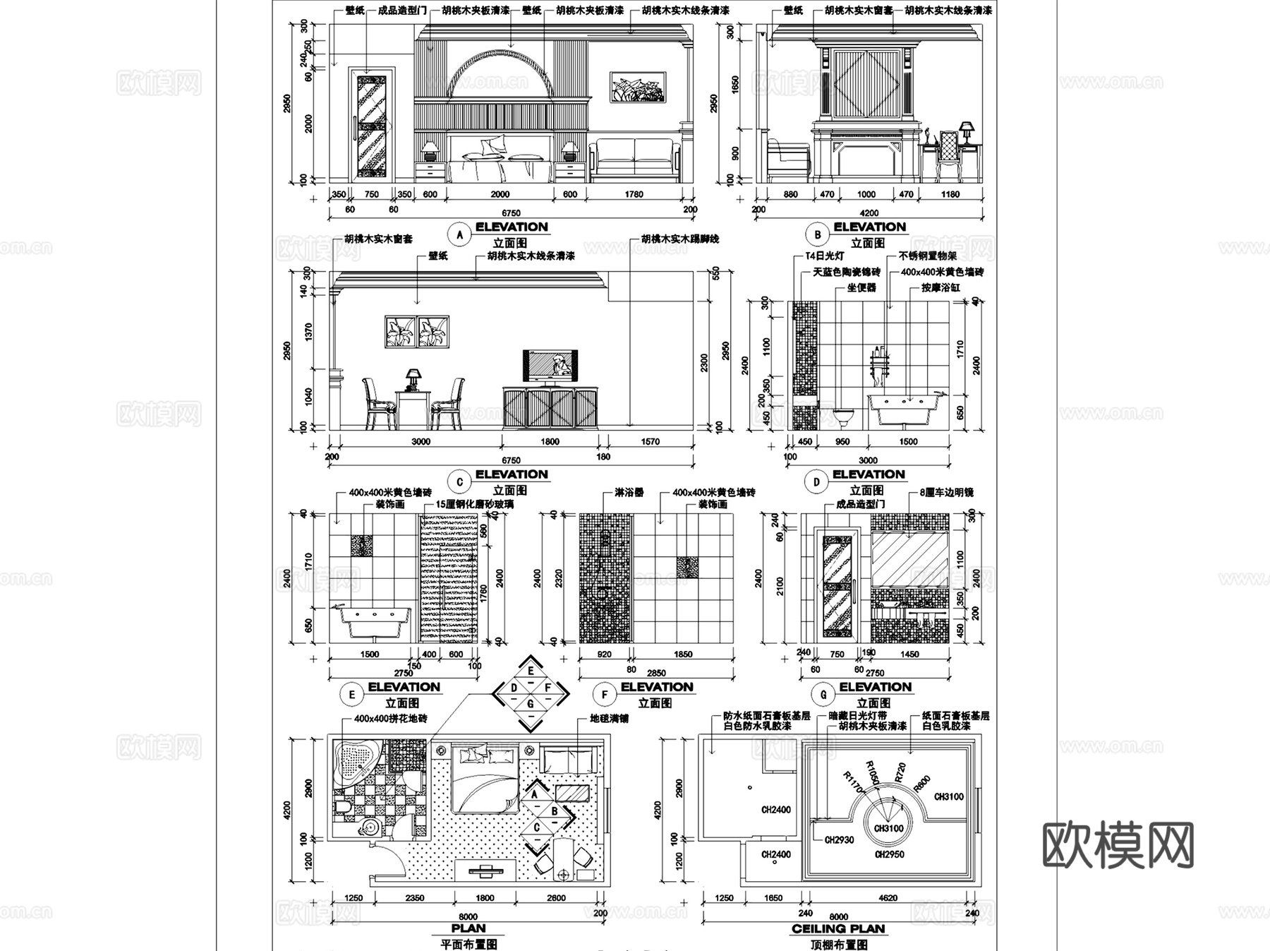 桑拿水疗VIP包房室内装饰CAD施工图集 8套cad施工图