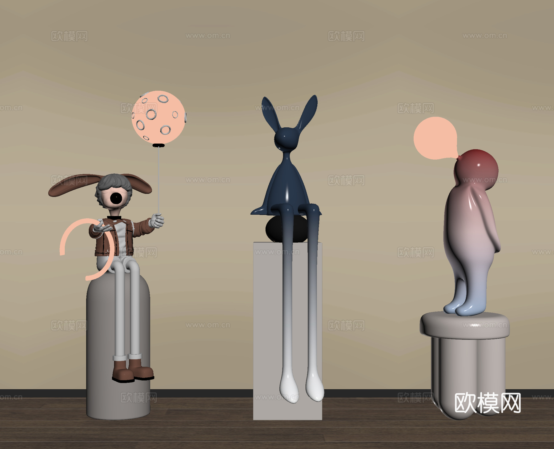 现代雕塑摆件 兔子雕塑su模型