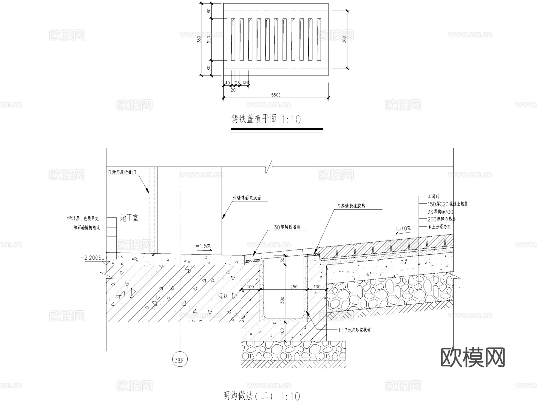 排水沟明沟导沟节点大样详图CAD施工图集 10套cad施工图