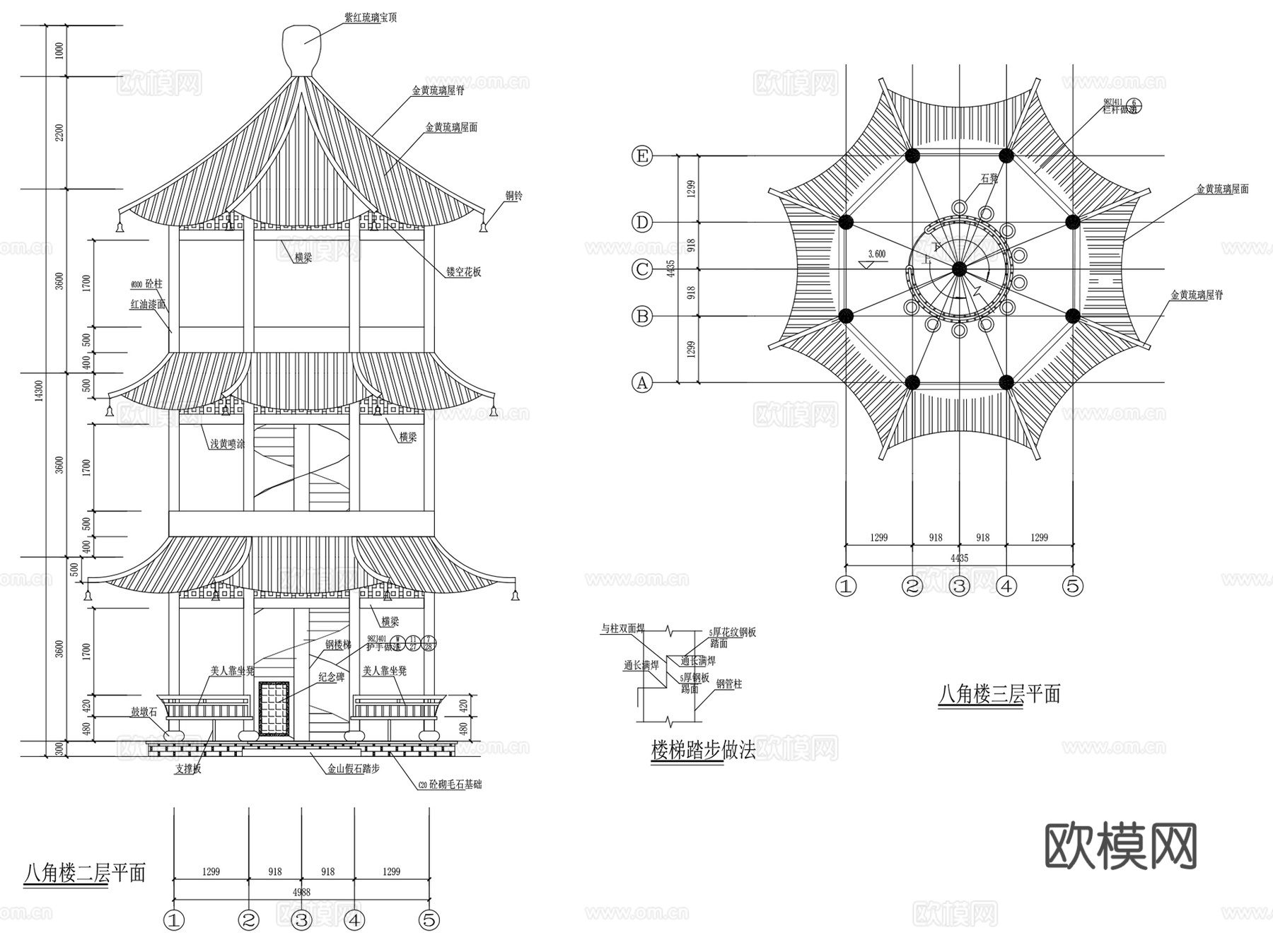 楼亭休闲景观亭CAD施工图详图集 3套cad施工图