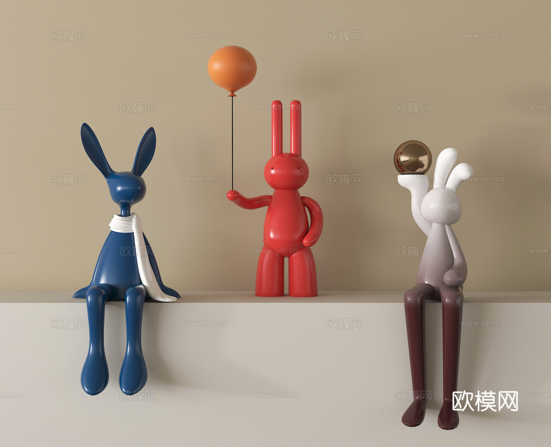 现代摆件组合 兔子摆件 卡通摆件3d模型