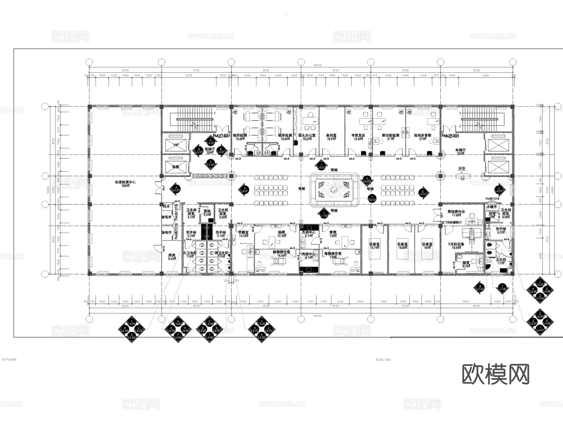 内蒙通辽市医院体检中心室内装饰CAD施工图整套cad施工图