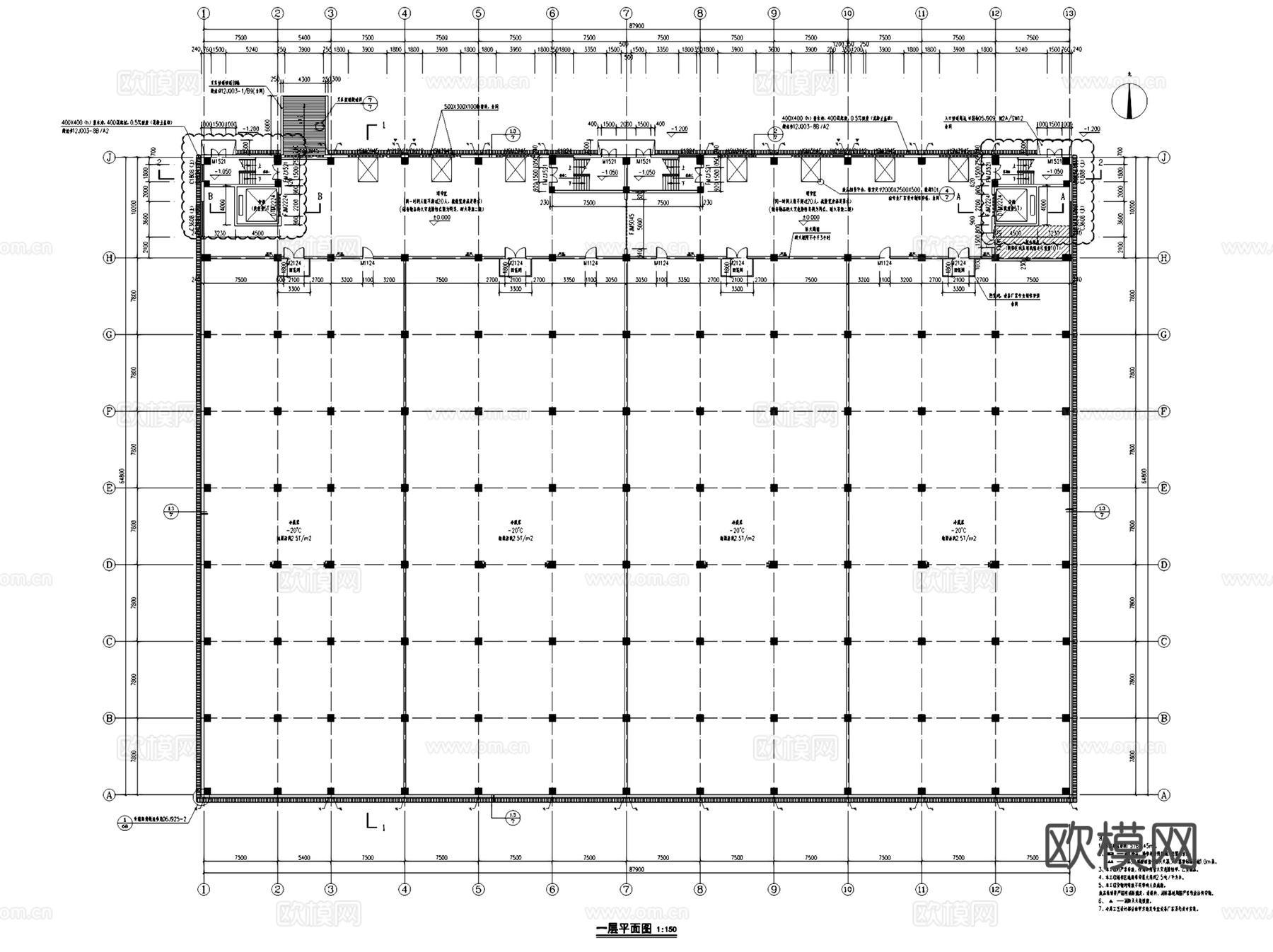 南通中农物流园农产品冷库建筑CAD施工图全套cad施工图