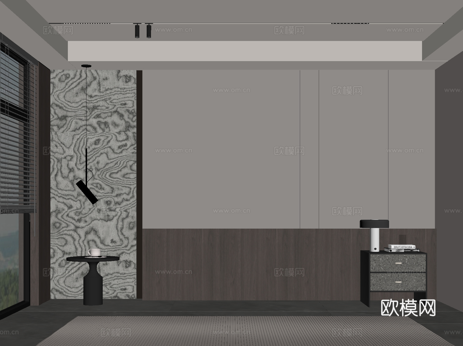 现代意式电视背景墙 卧室su模型