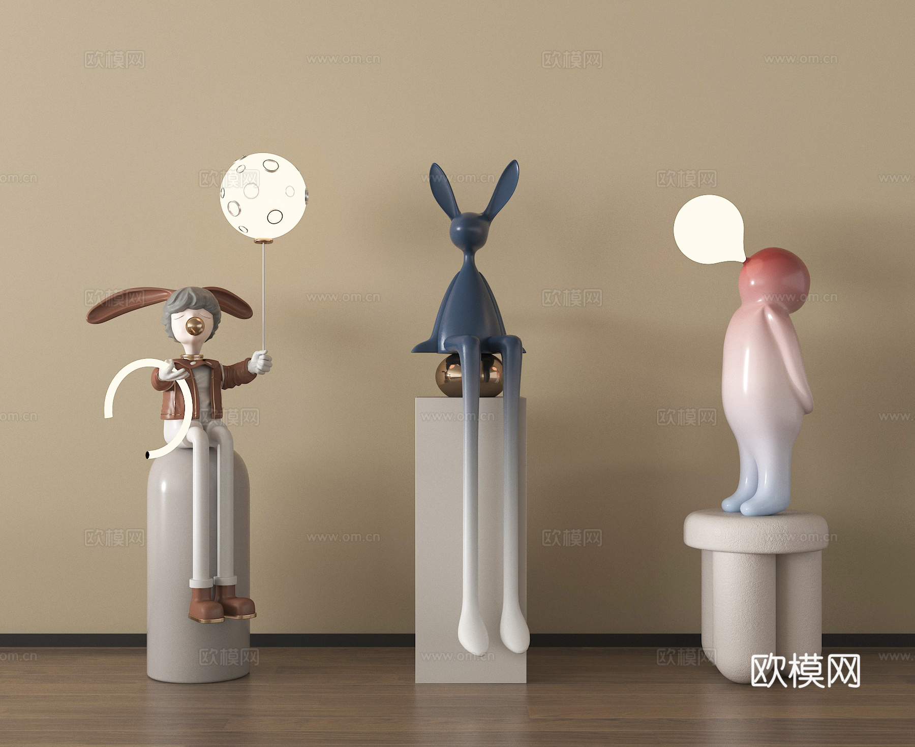 现代雕塑摆件 兔子雕塑su模型