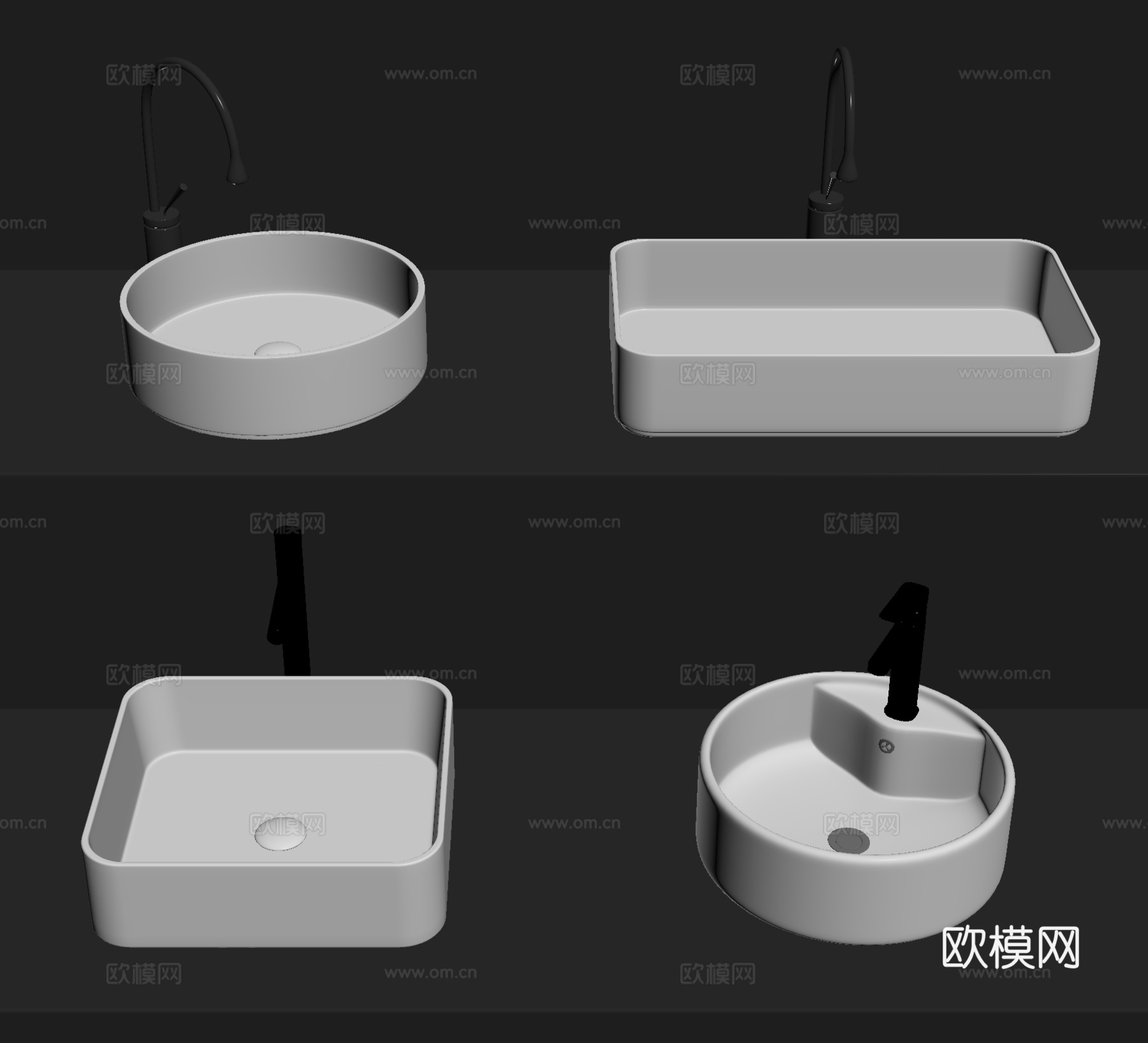 现代台盆 洗手盆 台上盆 水龙头su模型