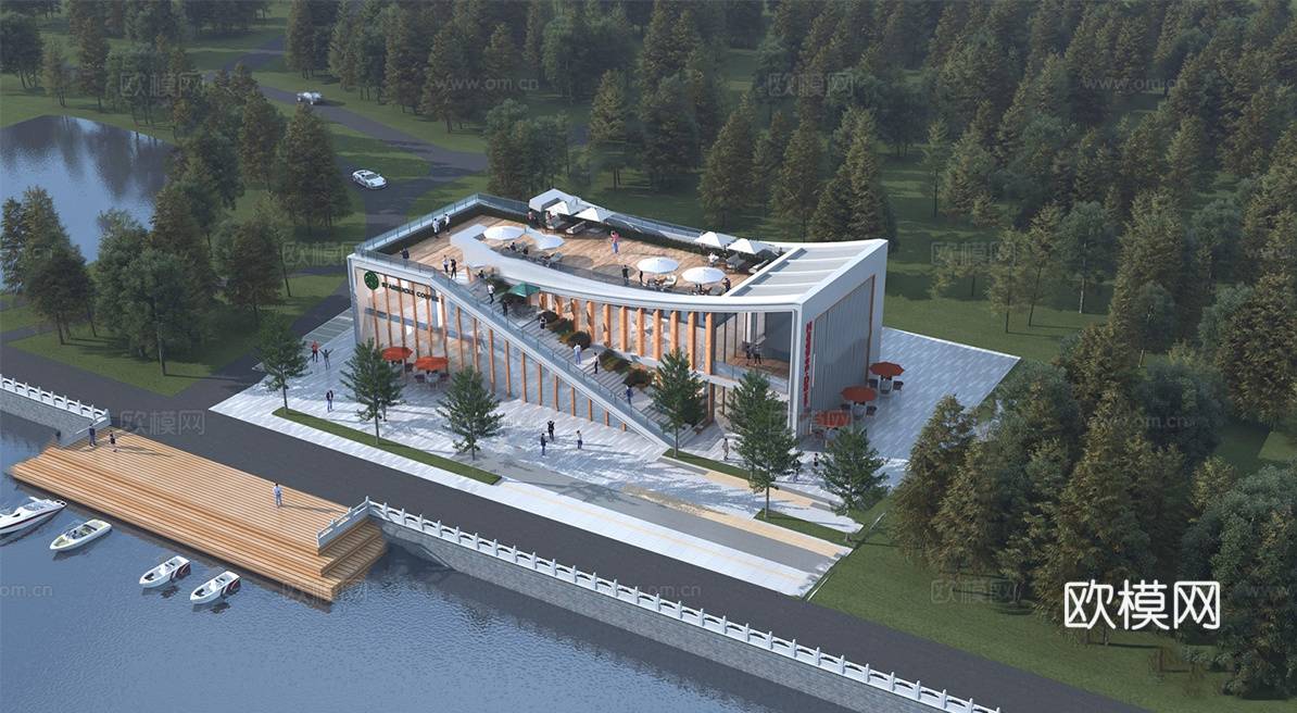 现代社区活动中心建筑 社区服务中心 办公建筑su模型