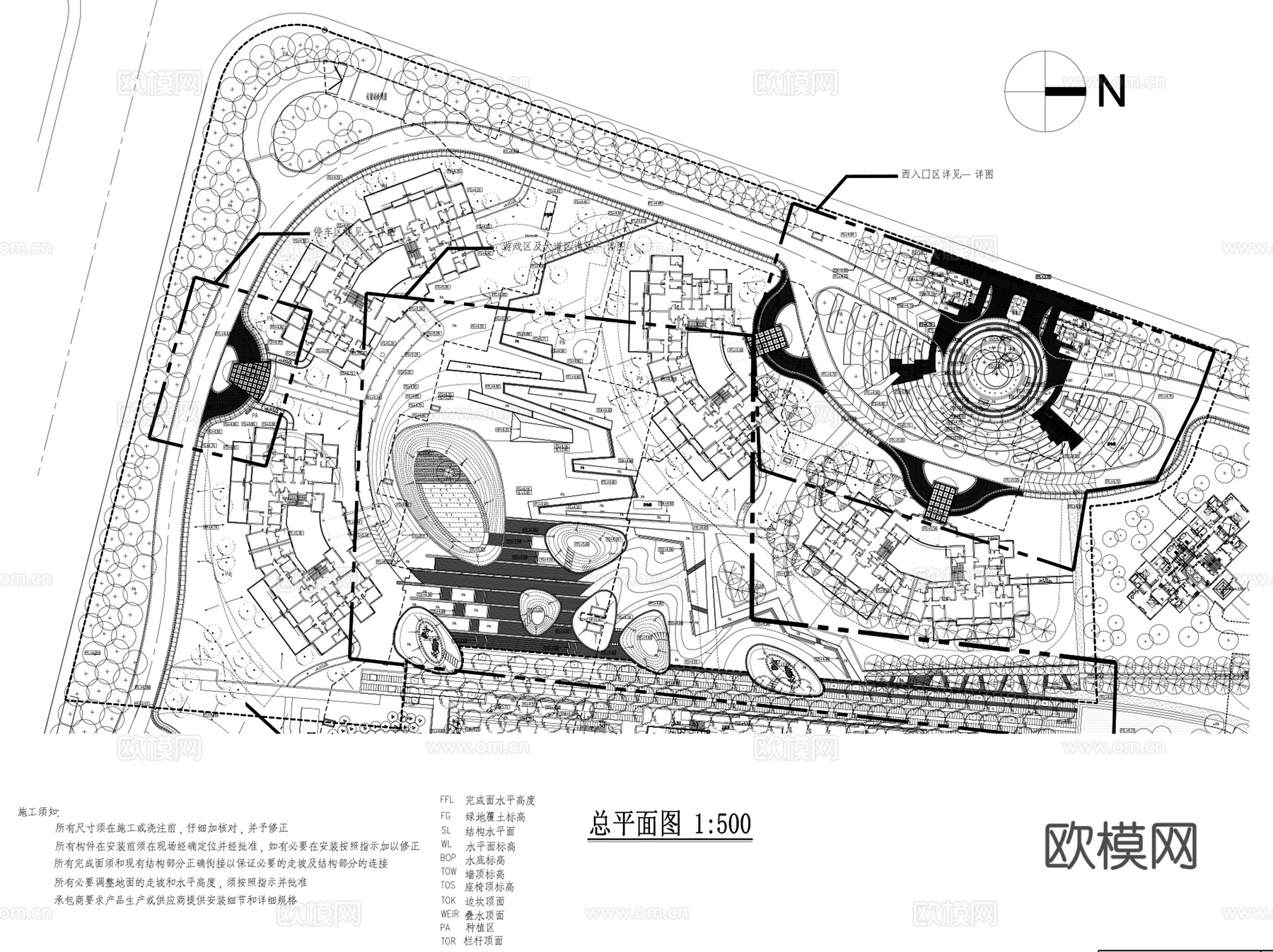 上海仁恒河滨花园大区景观CAD施工图合集 完整套图cad施工图