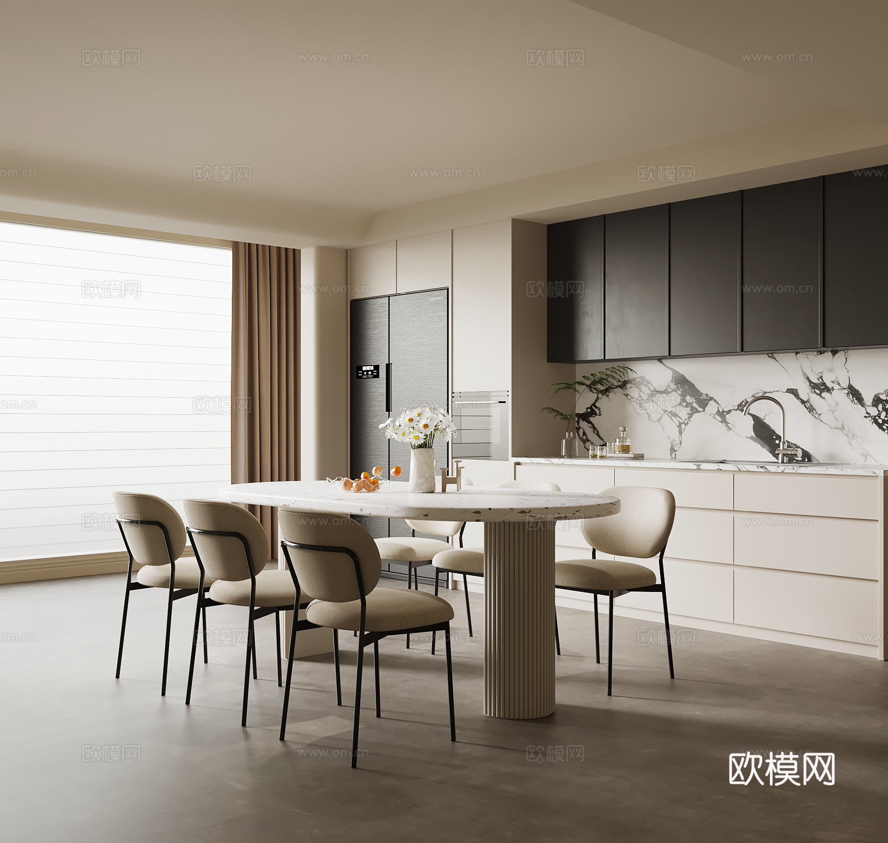 中古风餐厅 酒柜 餐桌椅su模型