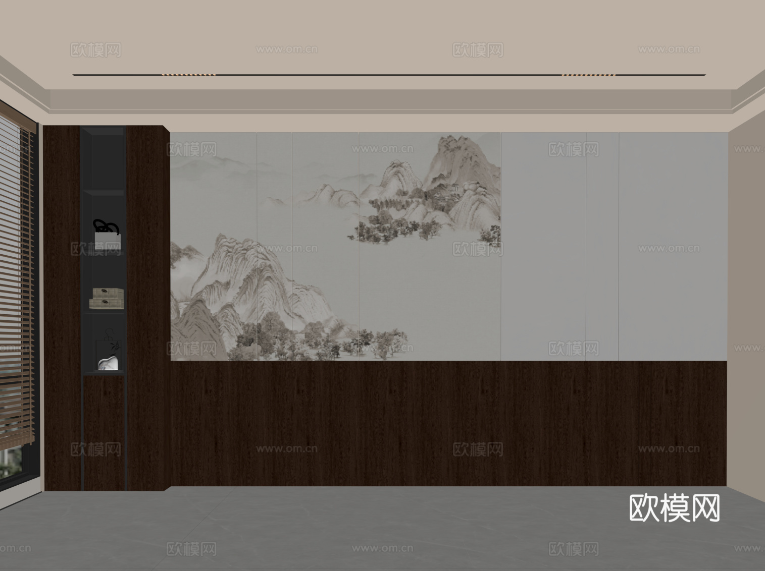 新中式背景墙 床头背景墙 沙发背景墙su模型