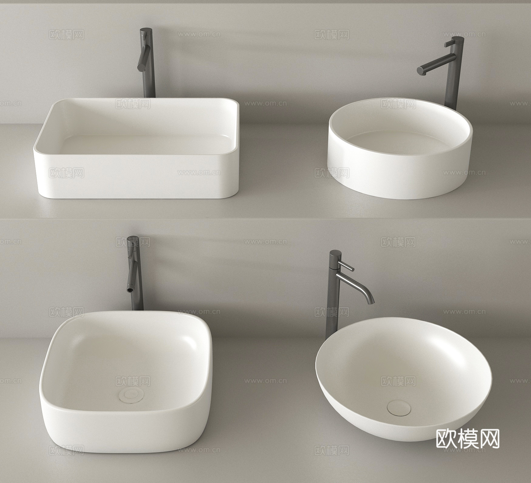 现代台盆 洗手盆 台上盆 水龙头su模型