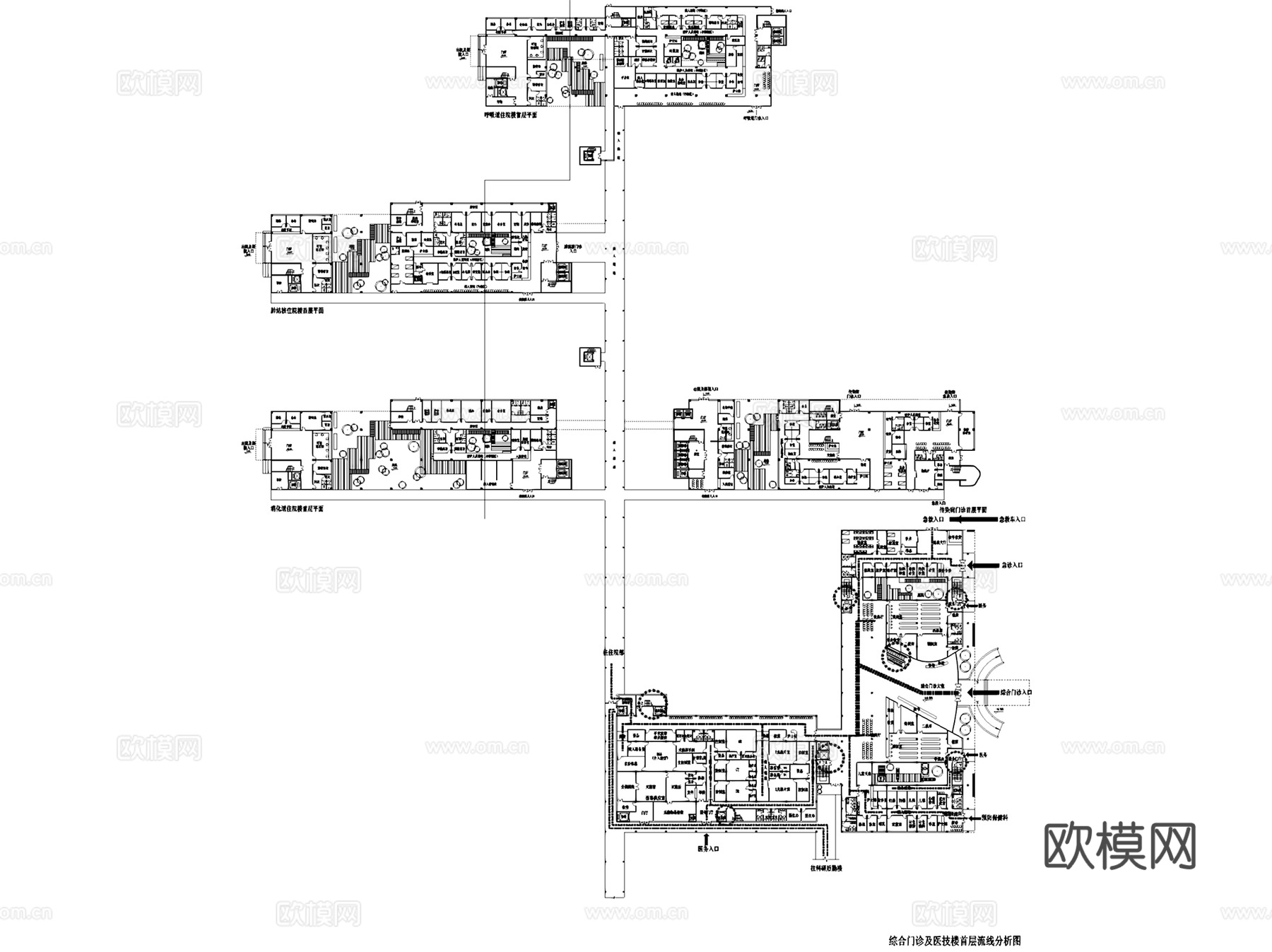 深圳第三人民医院门诊医技楼建筑平面CAD施工图+文本cad施工图