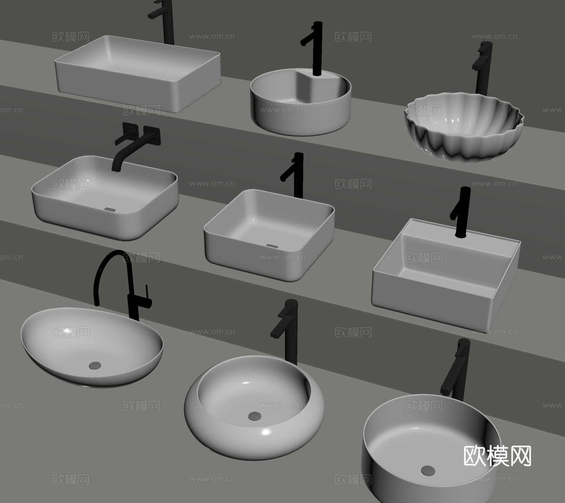 现代台盆 洗手盆 台上盆 水龙头su模型