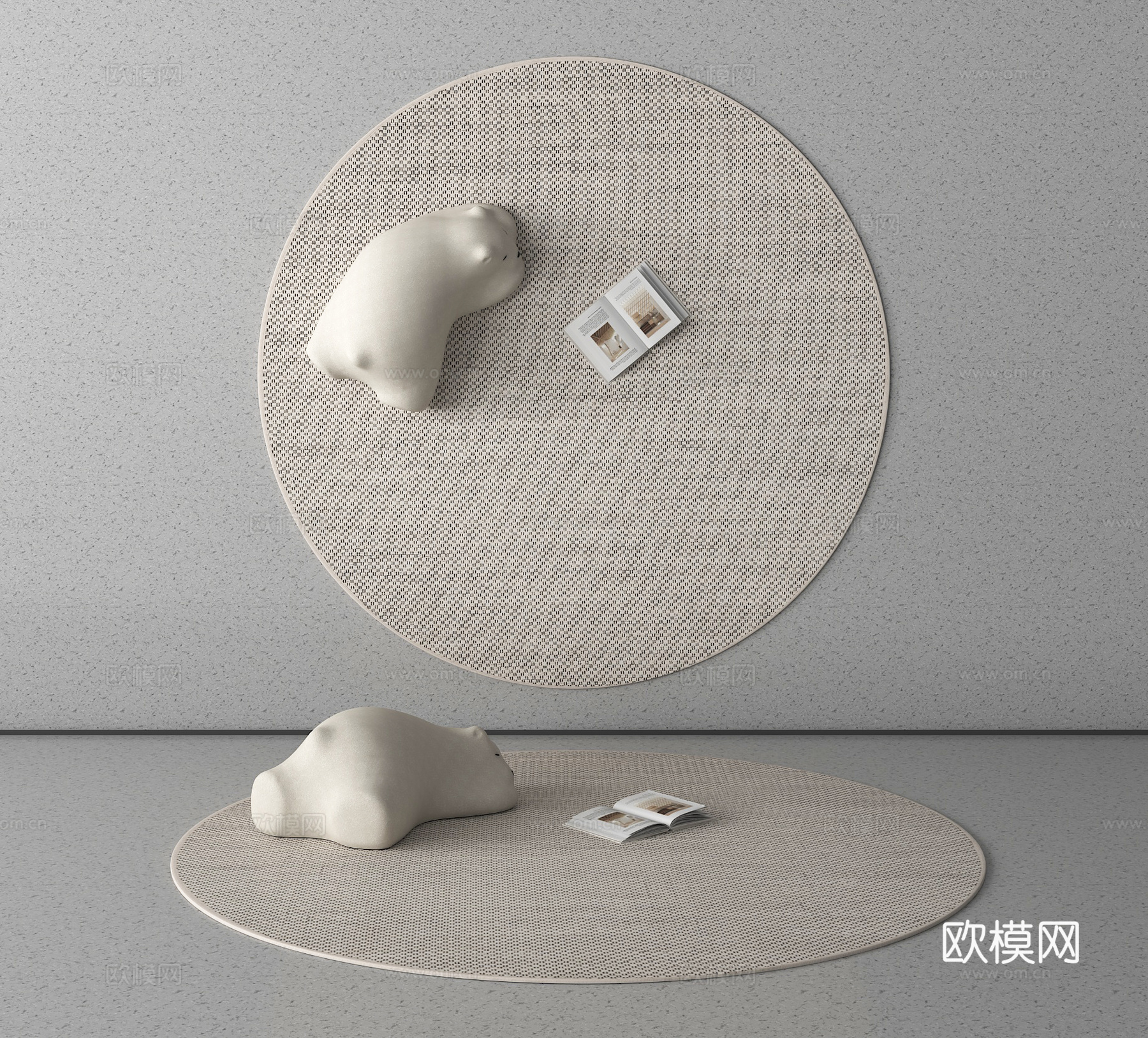 现代中古地毯 圆形地毯 意式地毯su模型