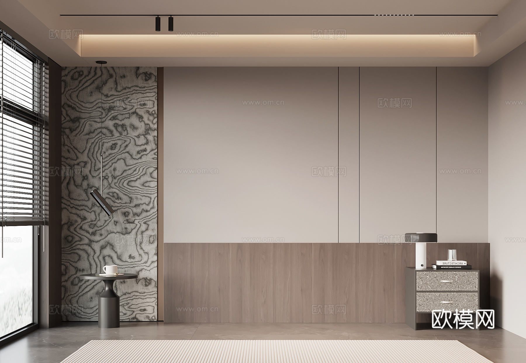 现代意式电视背景墙 卧室su模型