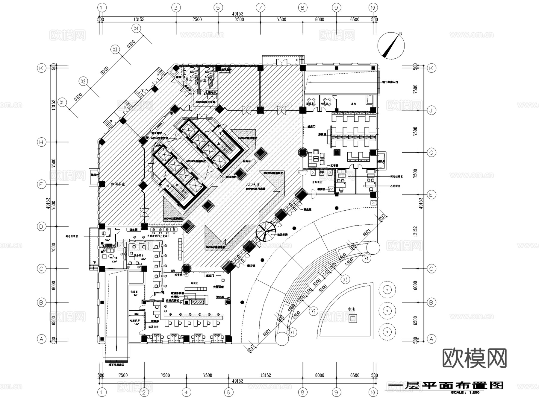 青岛华夏银行室内装饰CAD施工图全套cad施工图