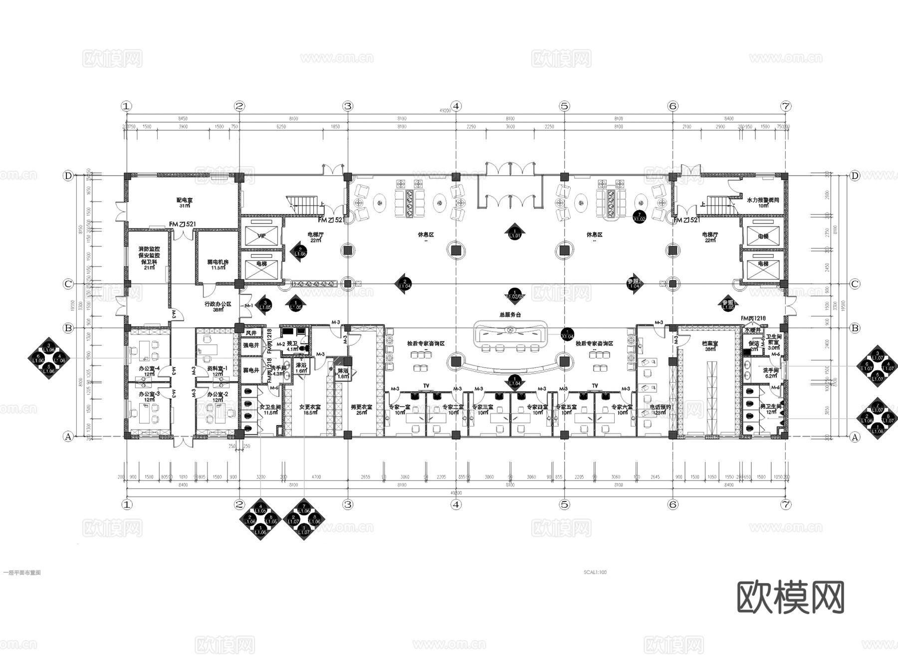 内蒙通辽市医院体检中心室内装饰CAD施工图整套cad施工图