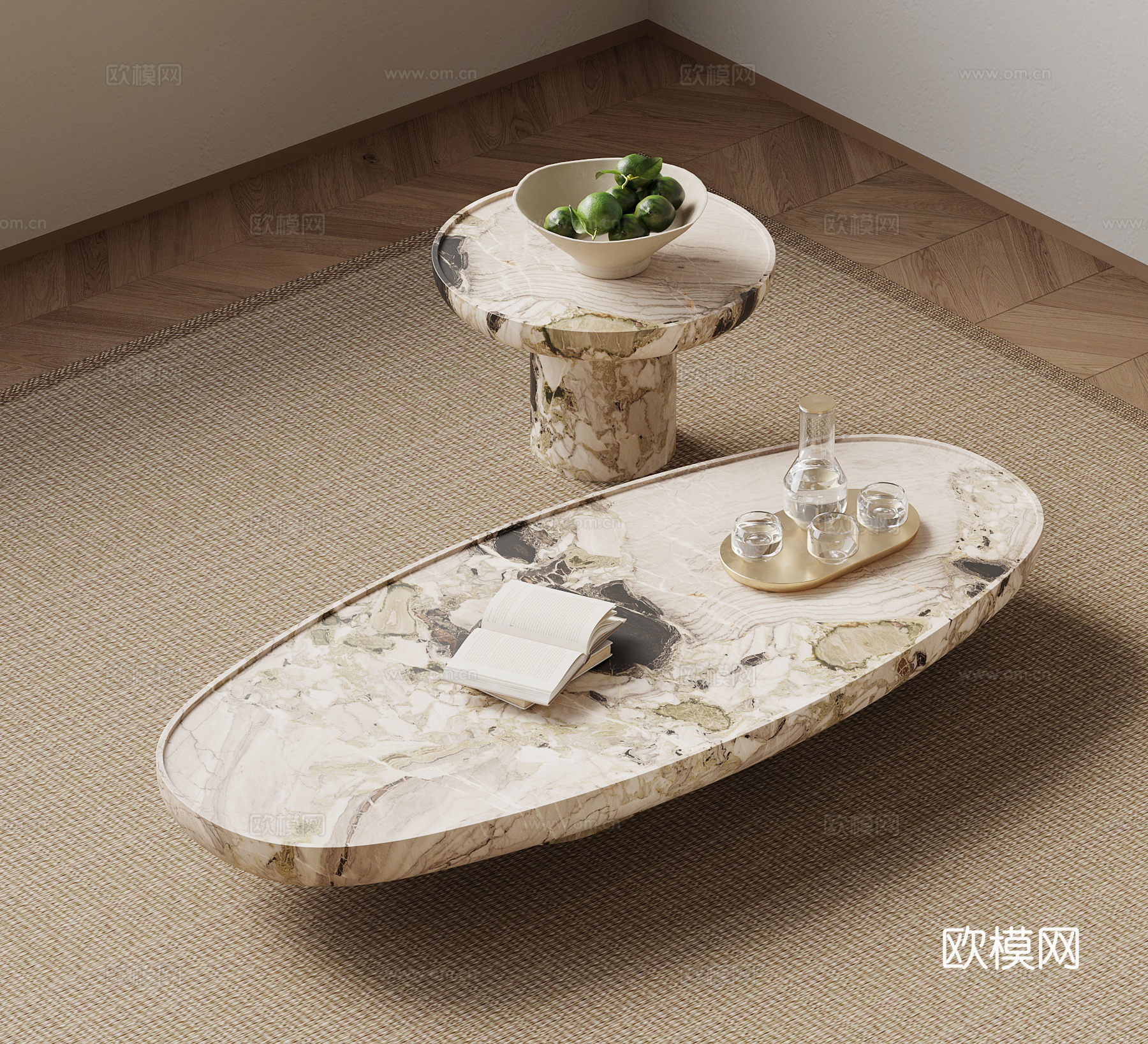 侘寂中古风茶几 异形茶几su模型