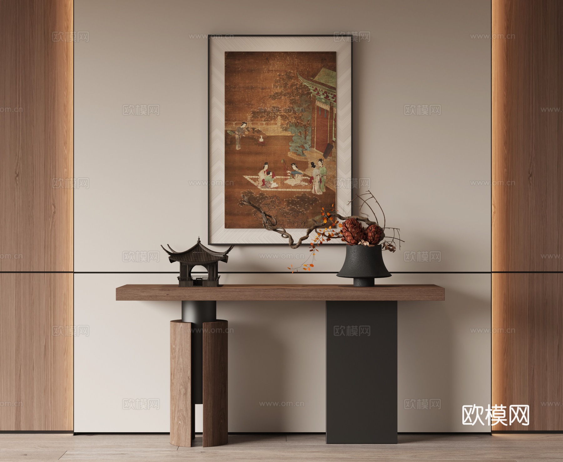 新中式宋式风端景台 挂画3d模型下载