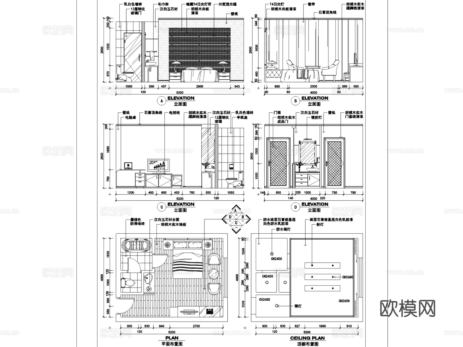 桑拿水疗VIP包房室内装饰CAD施工图集 8套cad施工图