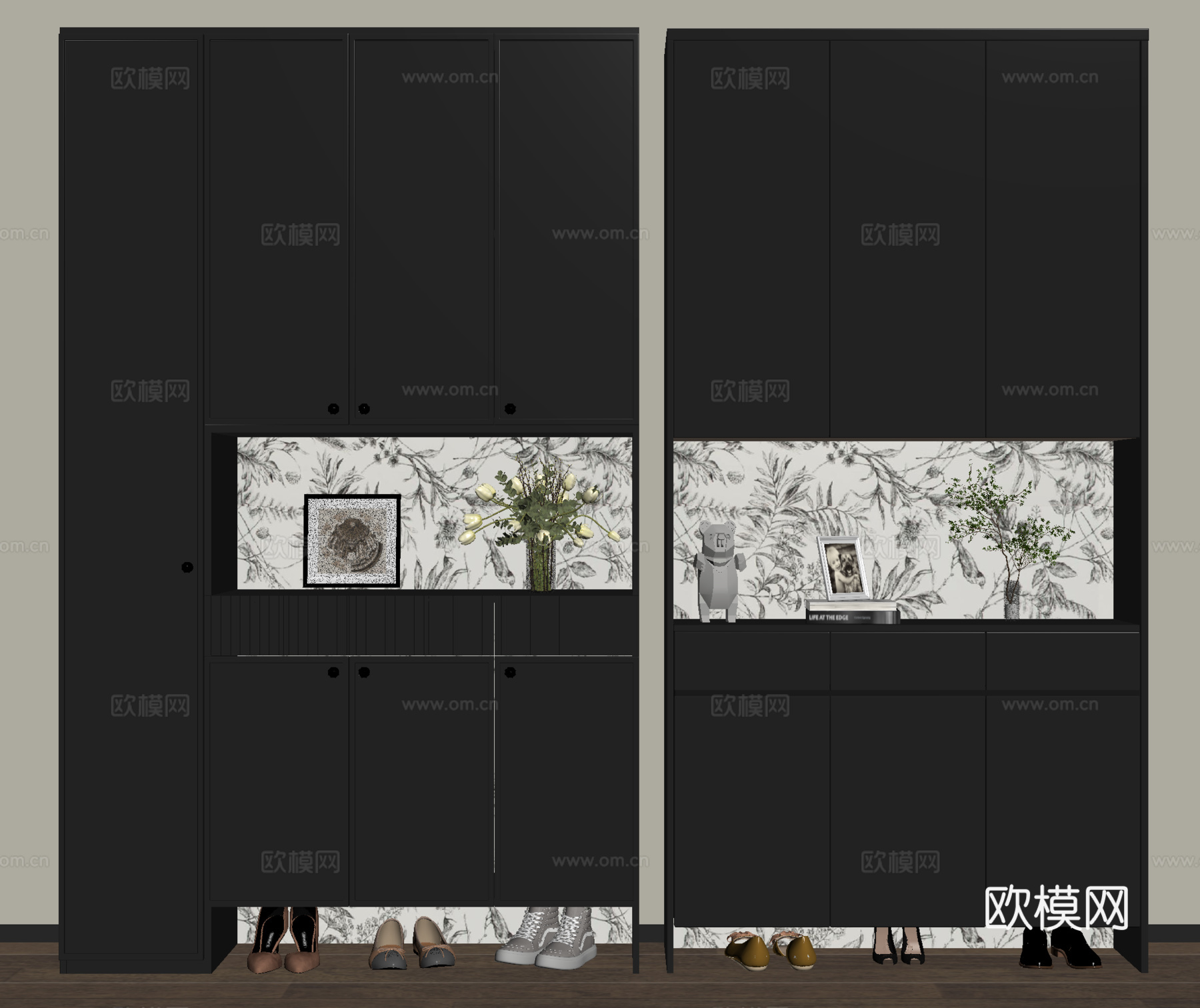 法式玄关柜 入户鞋柜 高柜su模型