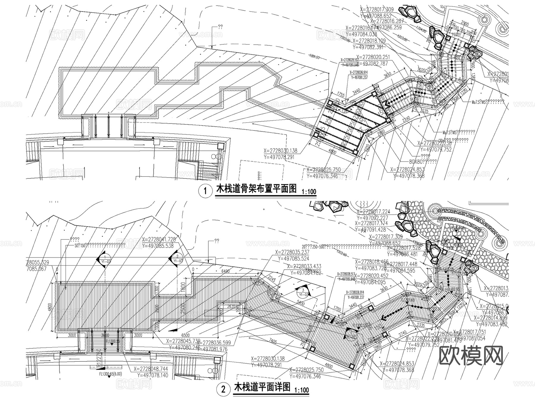山林田野水体木栈道木平台CAD施工图集 23套cad施工图