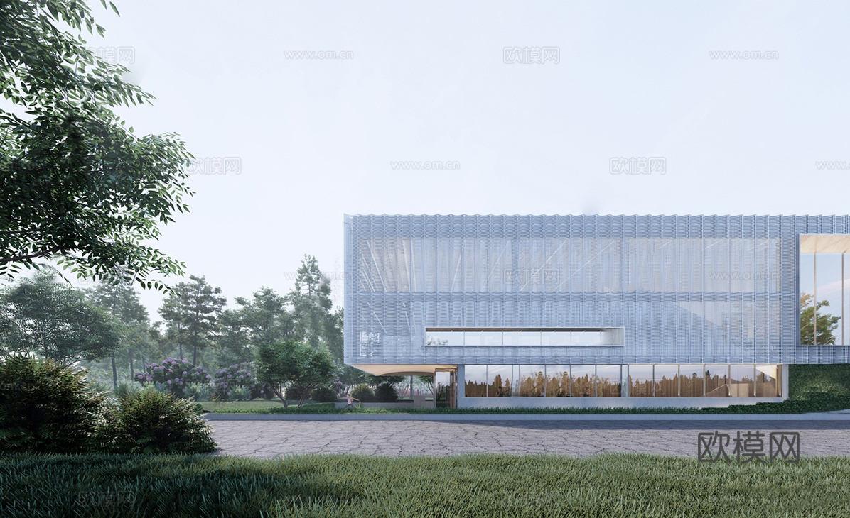 现代社区活动中心建筑 社区服务中心 办公建筑su模型