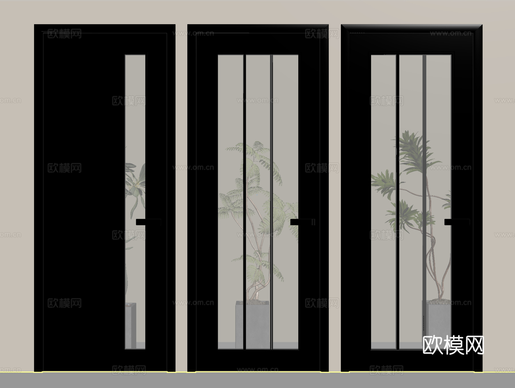 现代单开门  长虹玻璃门 厨卫门su模型