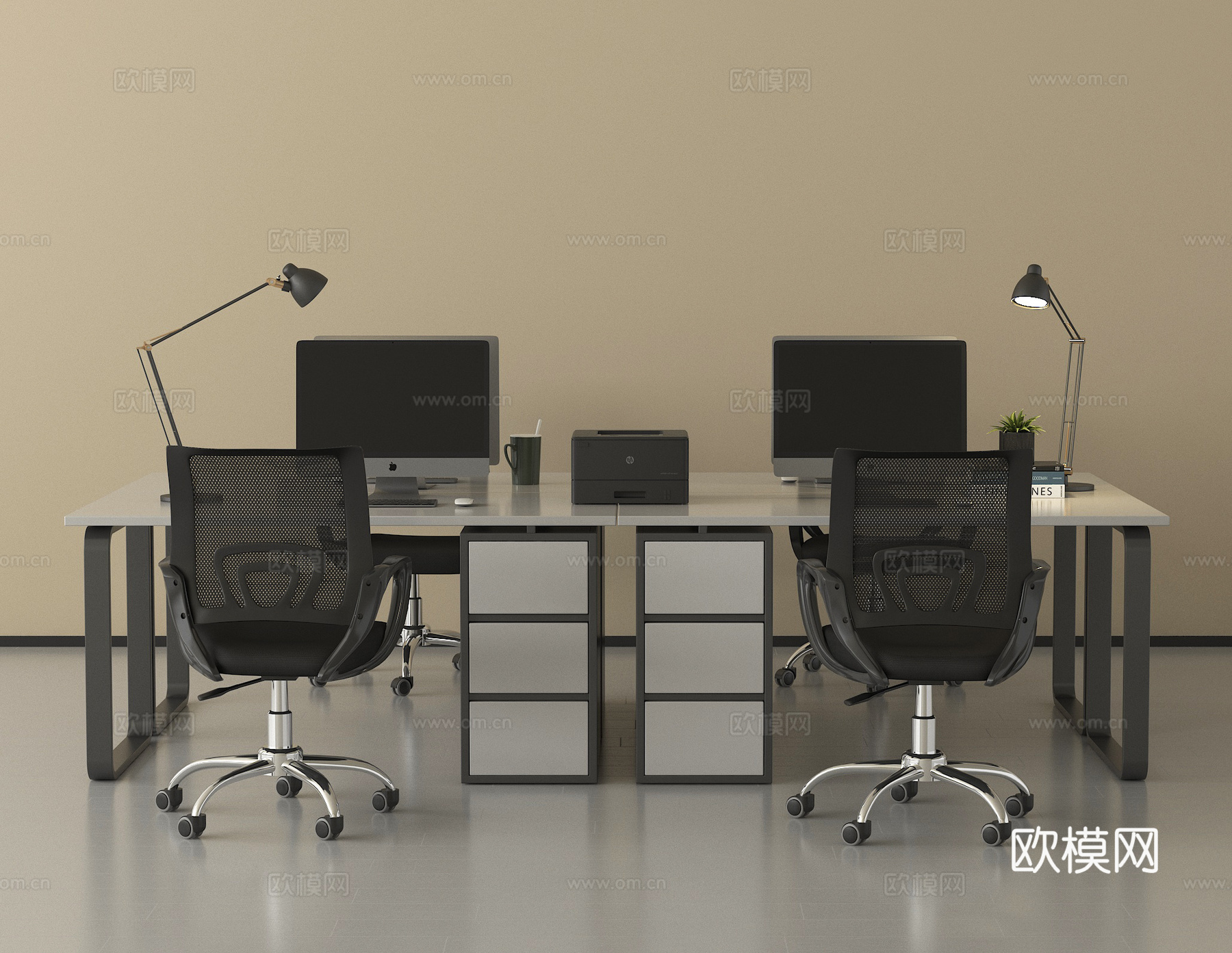 现代办公桌椅  休闲桌椅  员工工位su模型