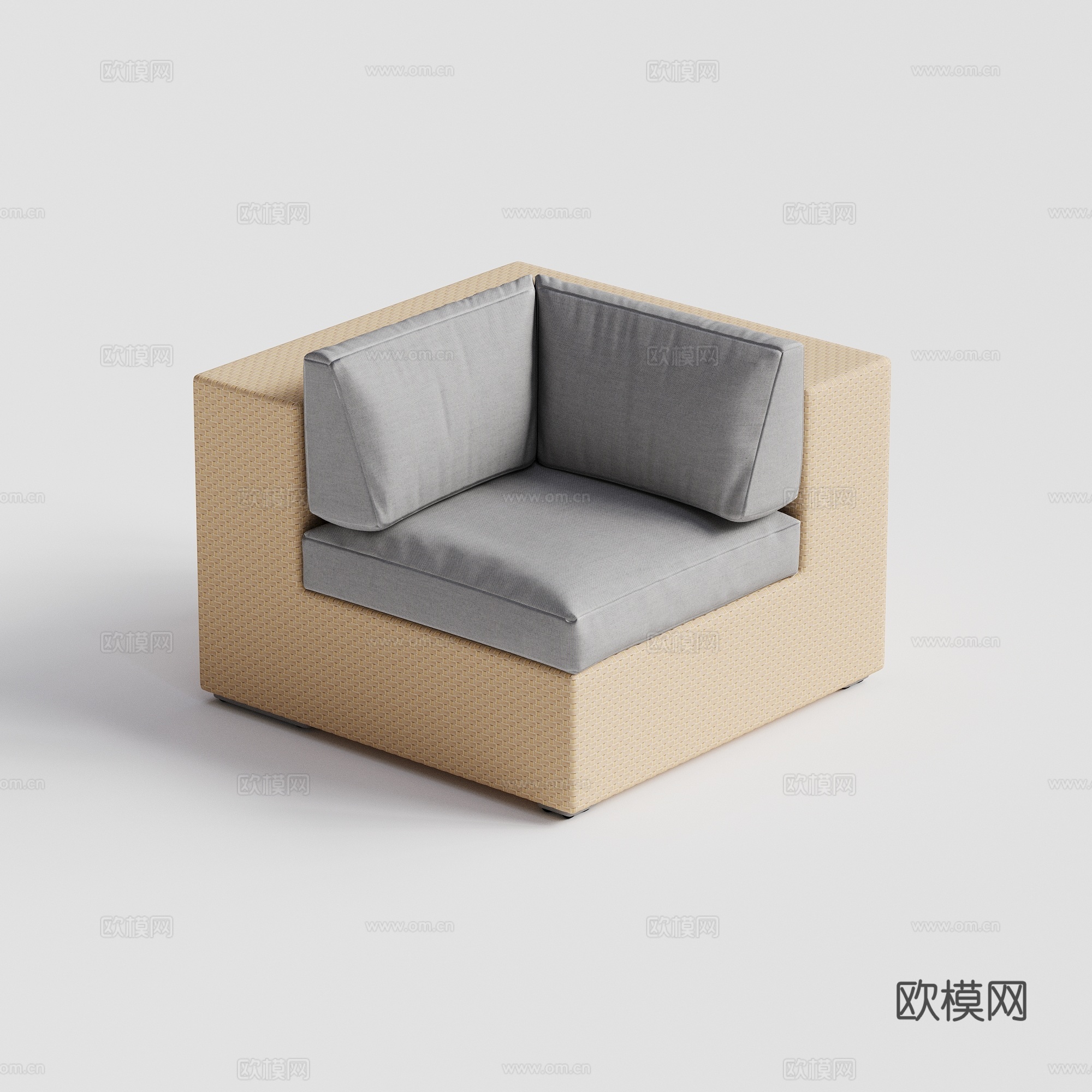 DEDON - 现代户外沙发 单人沙发 藤编转角沙发su模型