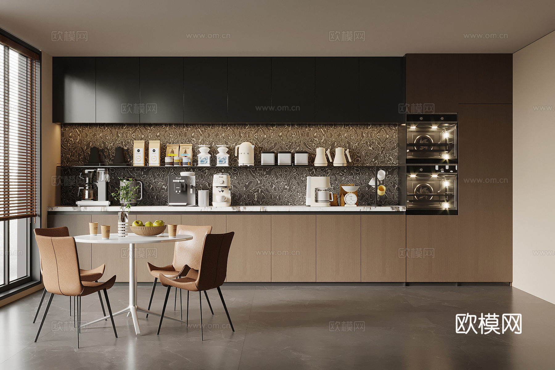 现代意式茶水间 茶水柜 电器3d模型下载